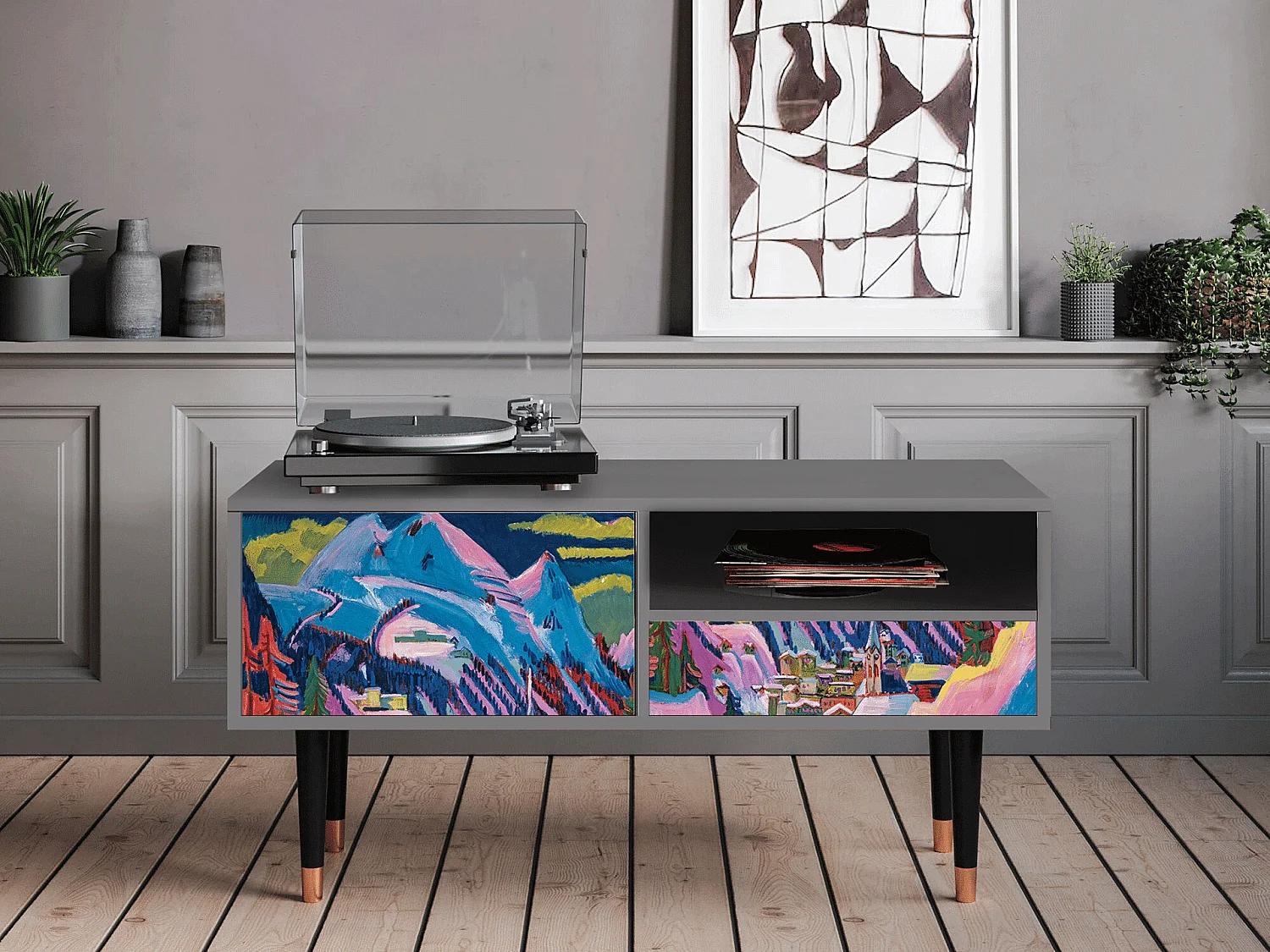 Mueble de TV - 115х59х48 cm - T3 - Davos Winter, Gris