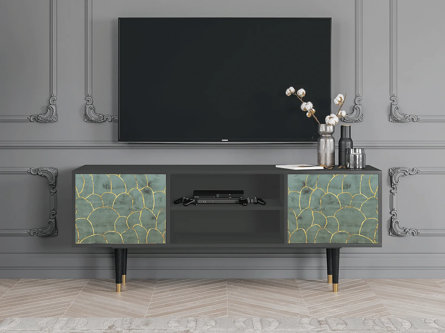 Meuble TV - 170х69х48 cm - T2 - Magnificent Water Lily, Anthracite