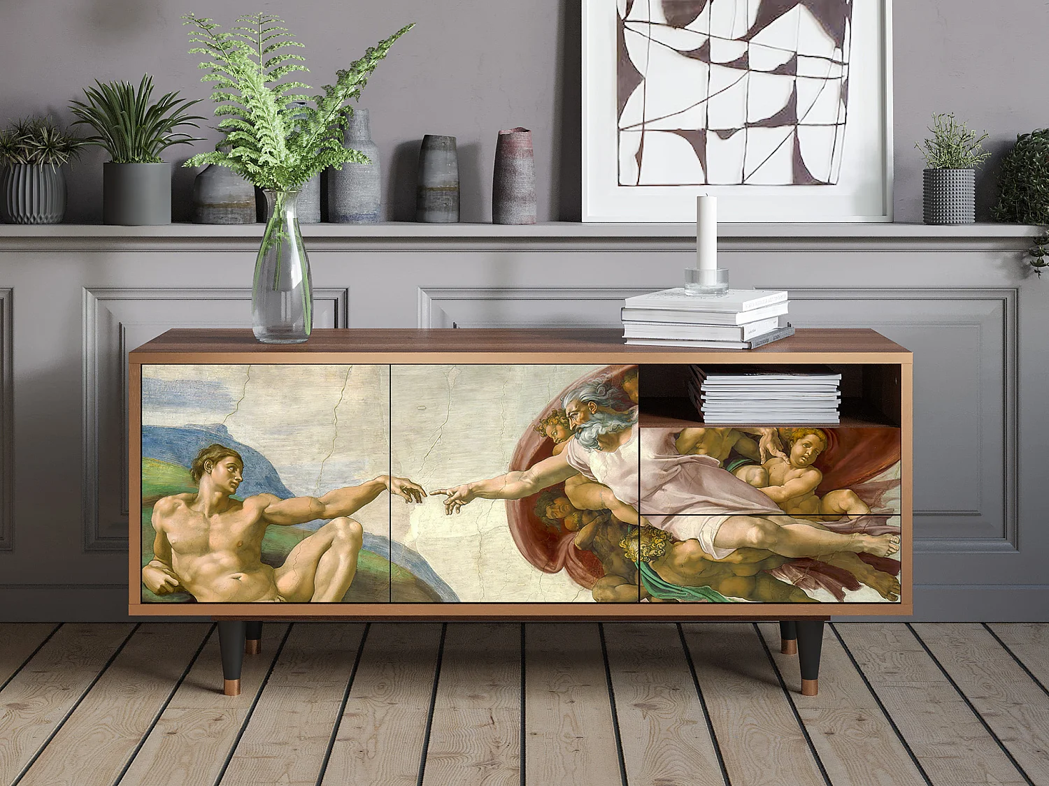 Szafka RTV - 125х56х41 cm - T7 - The Creation of Adam, Orzech