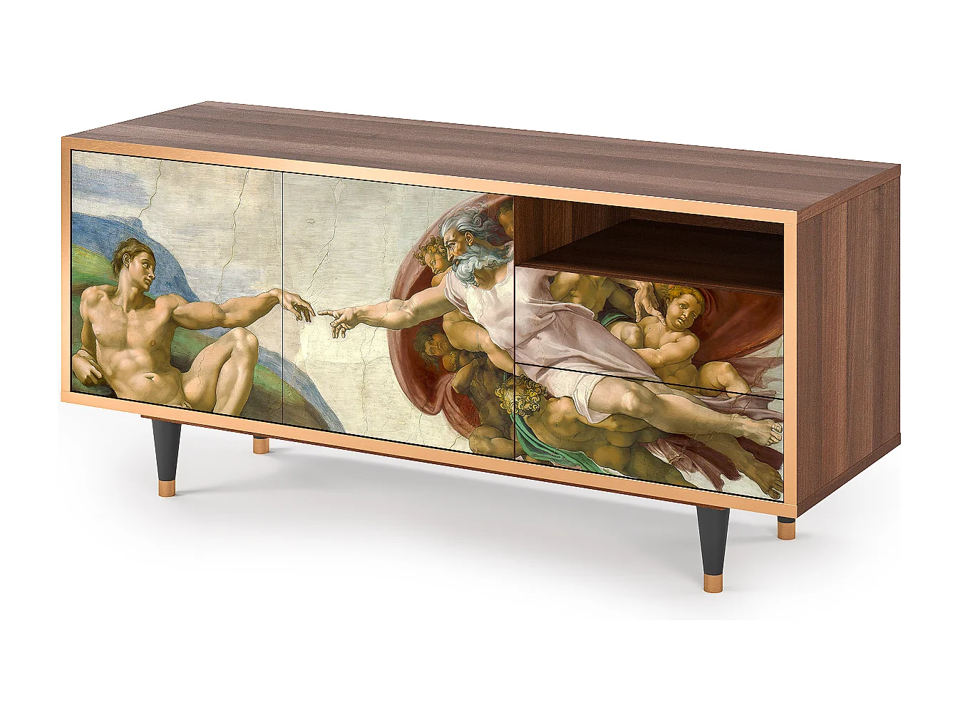 Szafka RTV - 125х56х41 cm - T7 - The Creation of Adam, Orzech