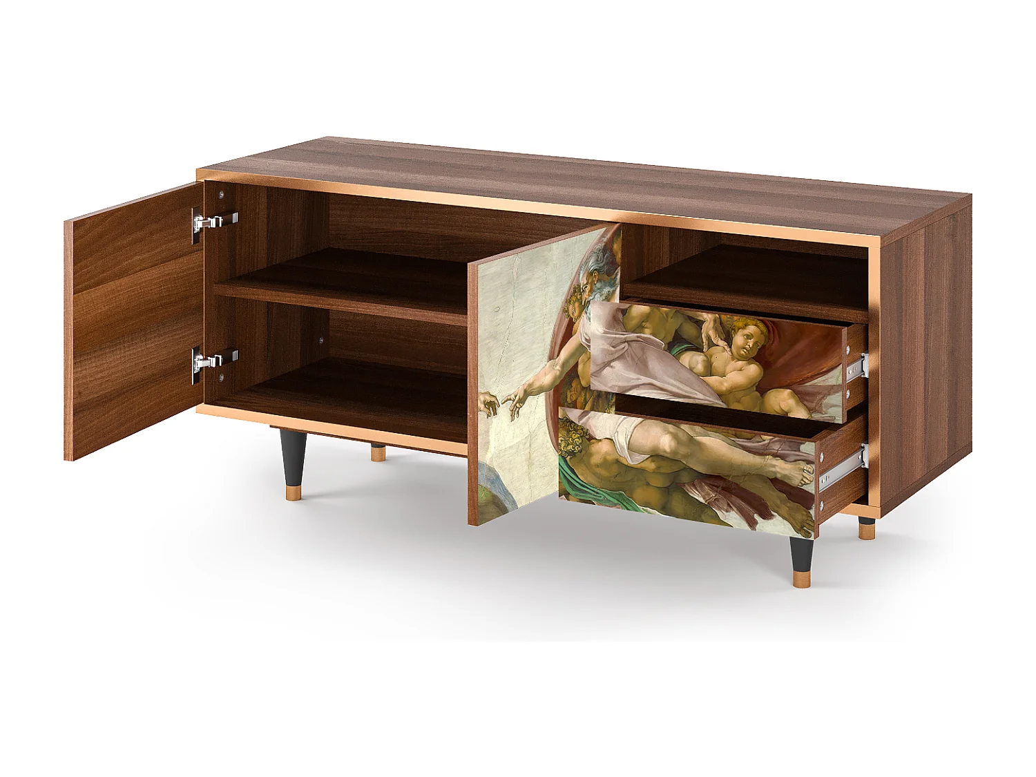 Szafka RTV - 125х56х41 cm - T7 - The Creation of Adam, Orzech