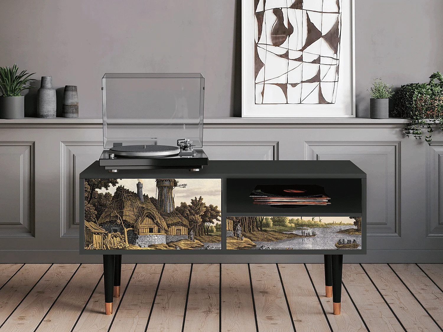 Mueble de TV - 115х59х48 cm - T3 - Mill along a River, Antracite