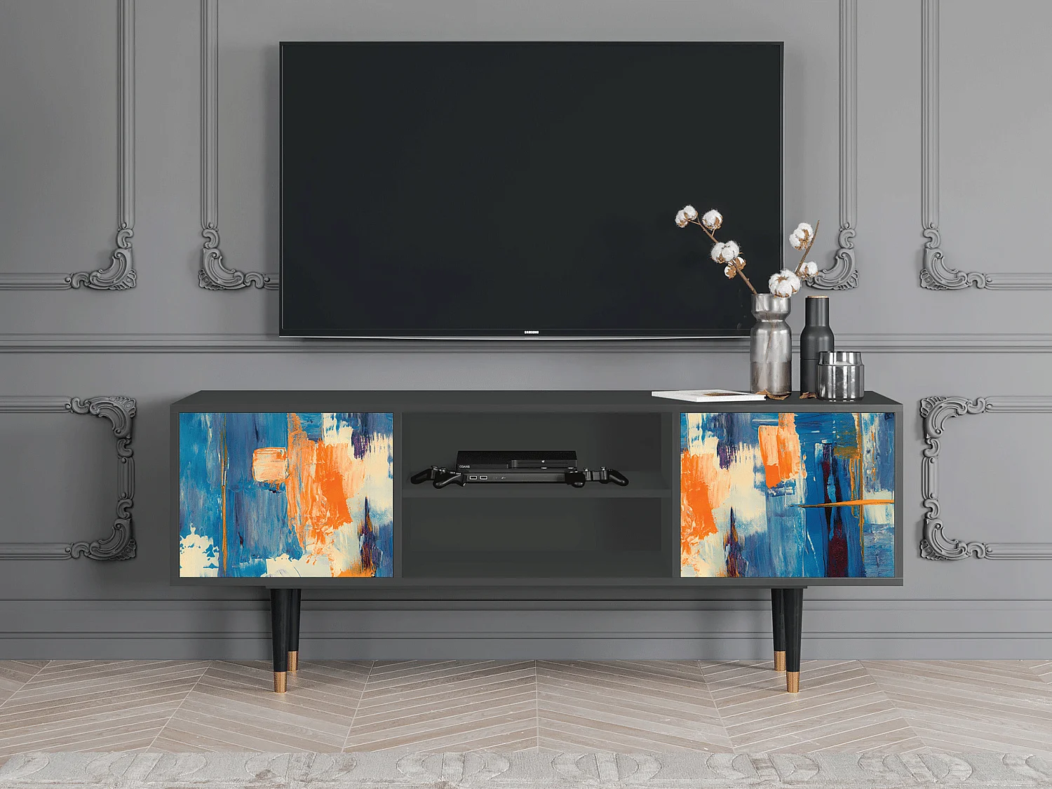 Szafka RTV - 170х69х48 cm - T2 - Abstract Expressionism, Antracyt