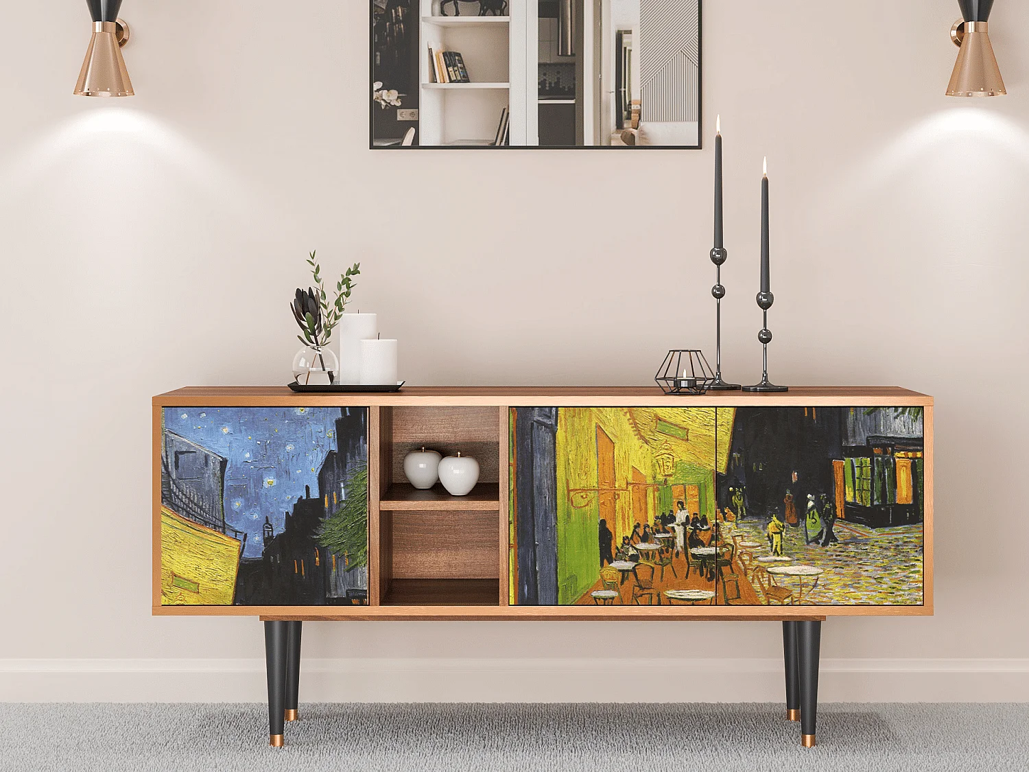 Meuble TV - 150х69х41 cm - T5 - Café Terrace at Night, Noyer