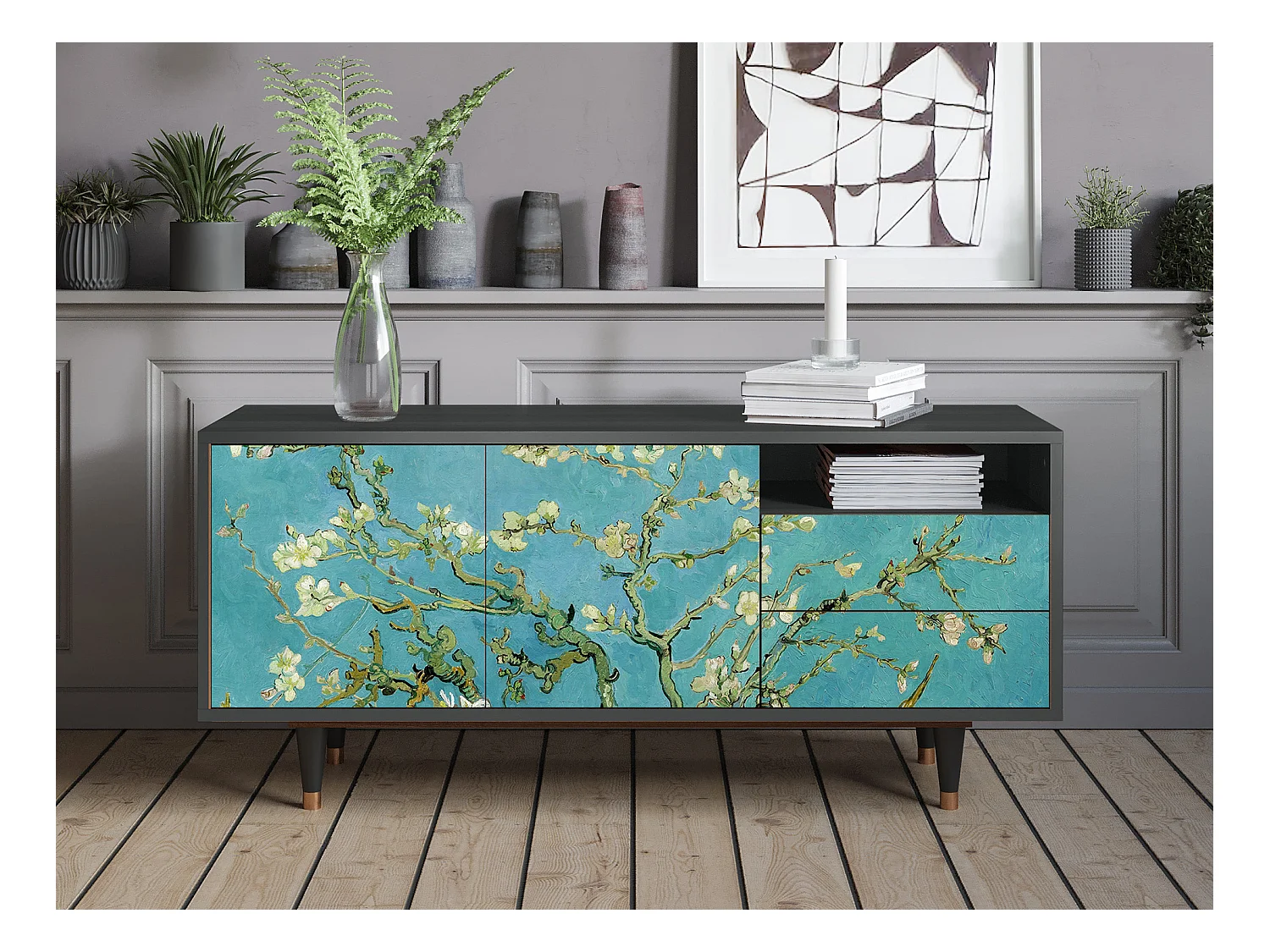 Mobile TV - 125х56х41 cm - T7 - Almond Blossom, Antracite