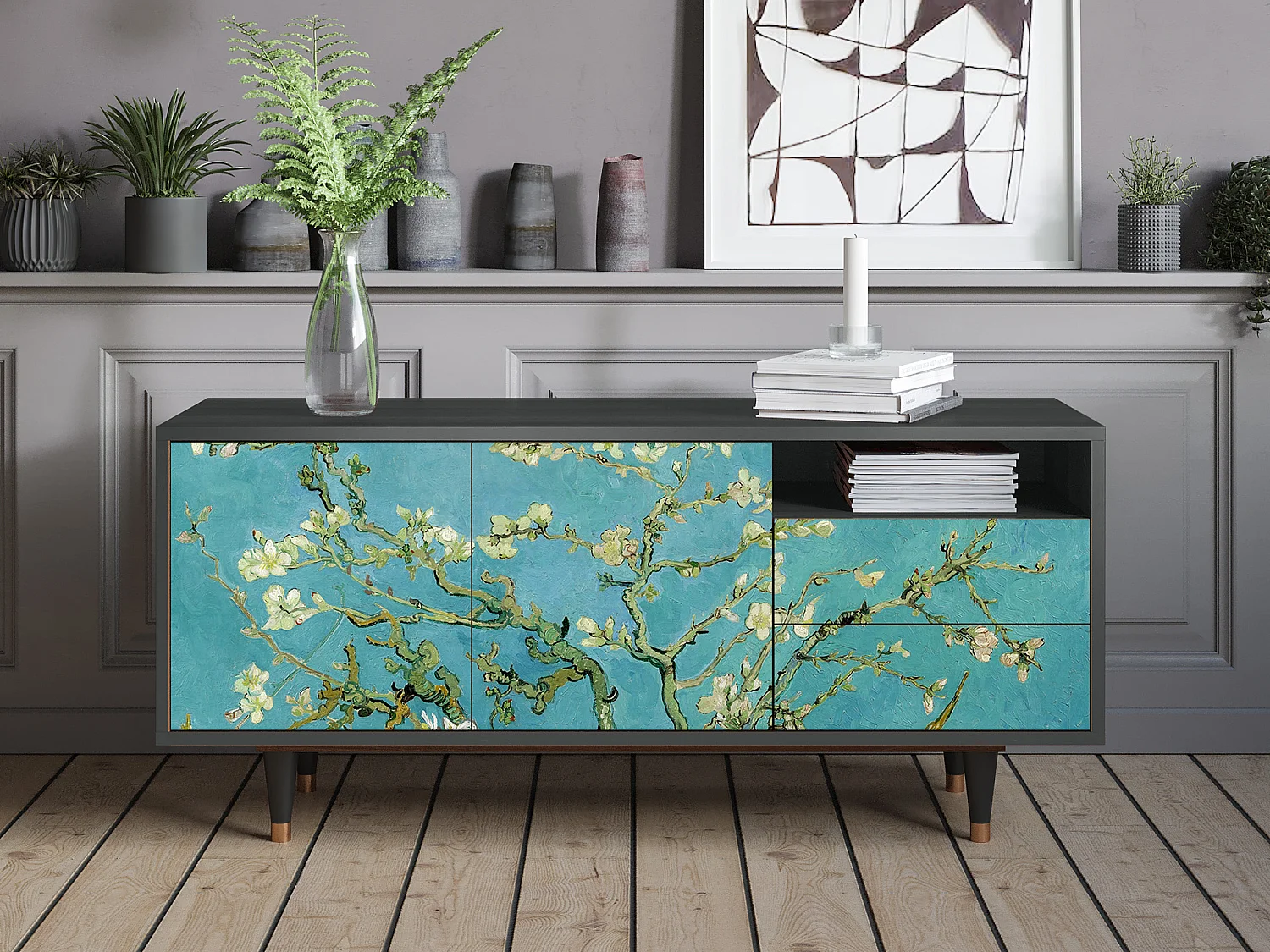 Mueble de TV - 125х56х41 cm - T7 - Almond Blossom, Antracita