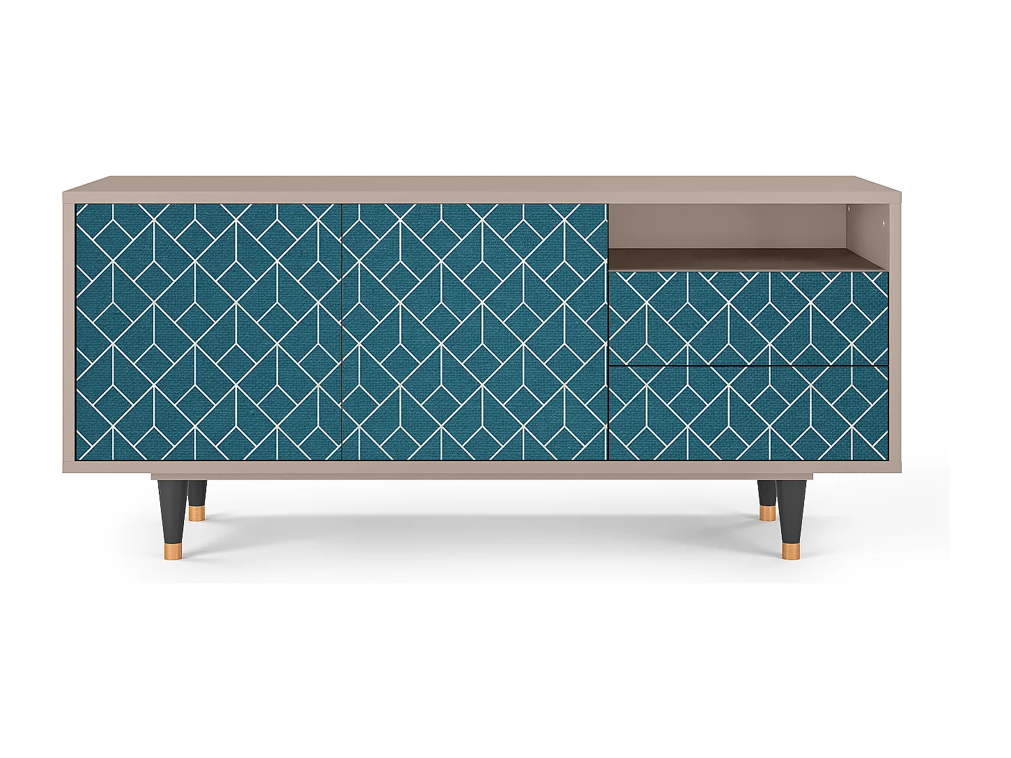 TV-meubel - 125х56х41 cm - T7 - Turquoise Geometry, Latte