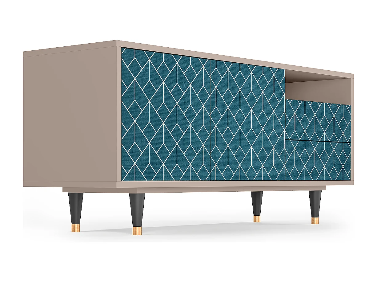 TV-meubel - 125х56х41 cm - T7 - Turquoise Geometry, Latte