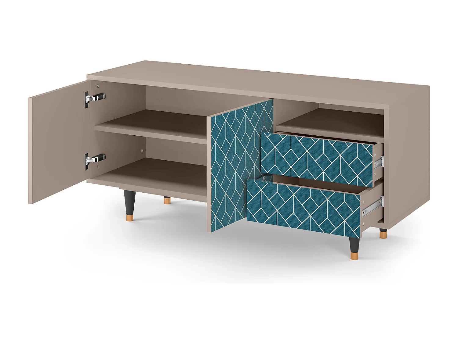 TV-meubel - 125х56х41 cm - T7 - Turquoise Geometry, Latte