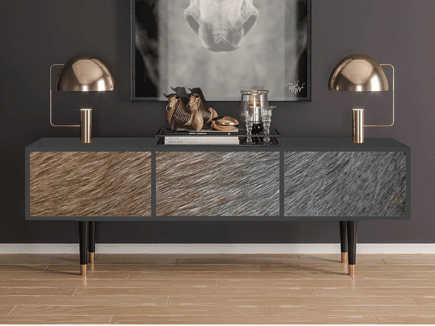 Meuble TV - 170х59х48 cm - T4 - Peanut Hair, Anthracite