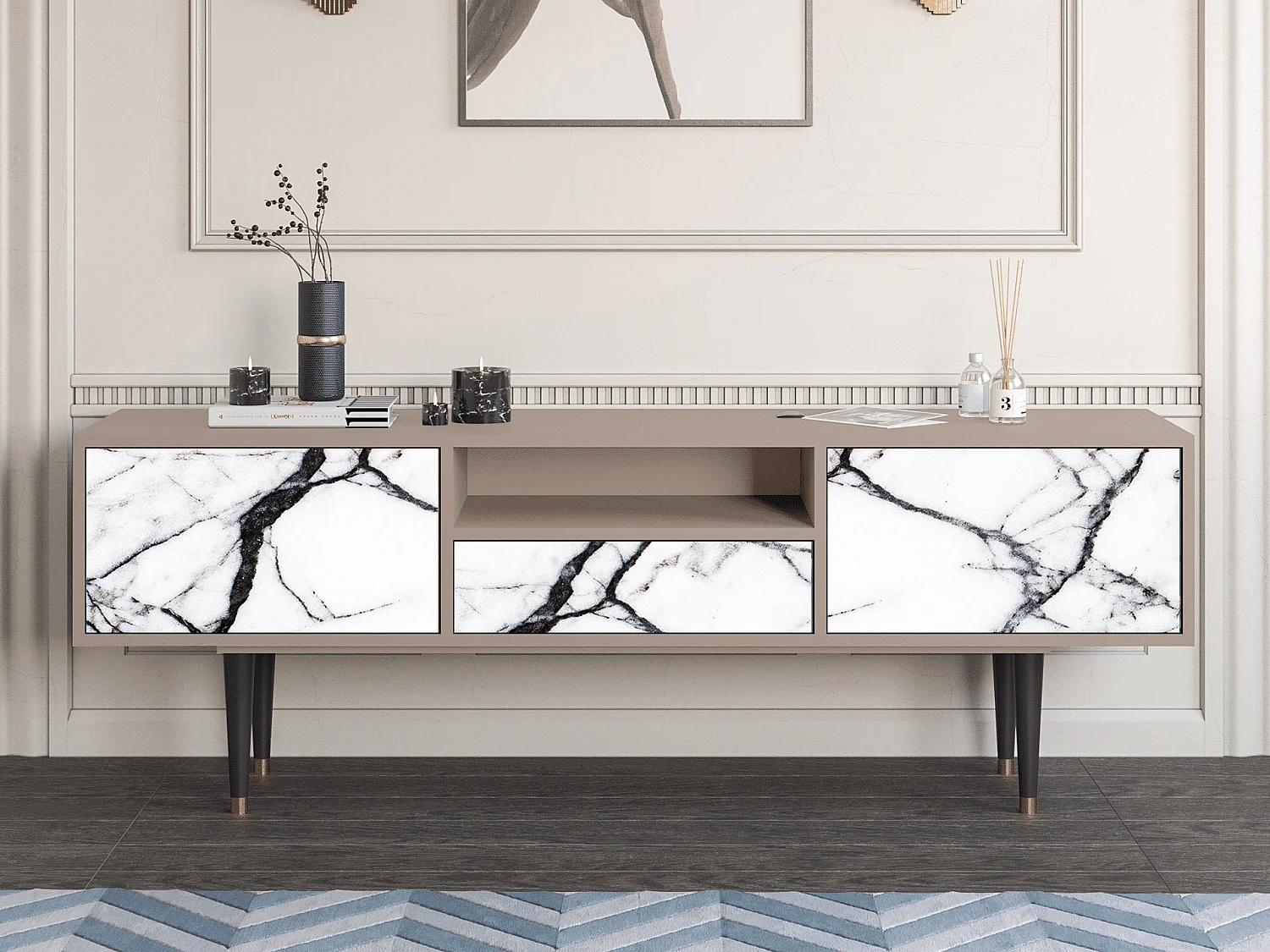 TV-Möbel - 170х59х41 cm - T6 - Raven Marble, Latte