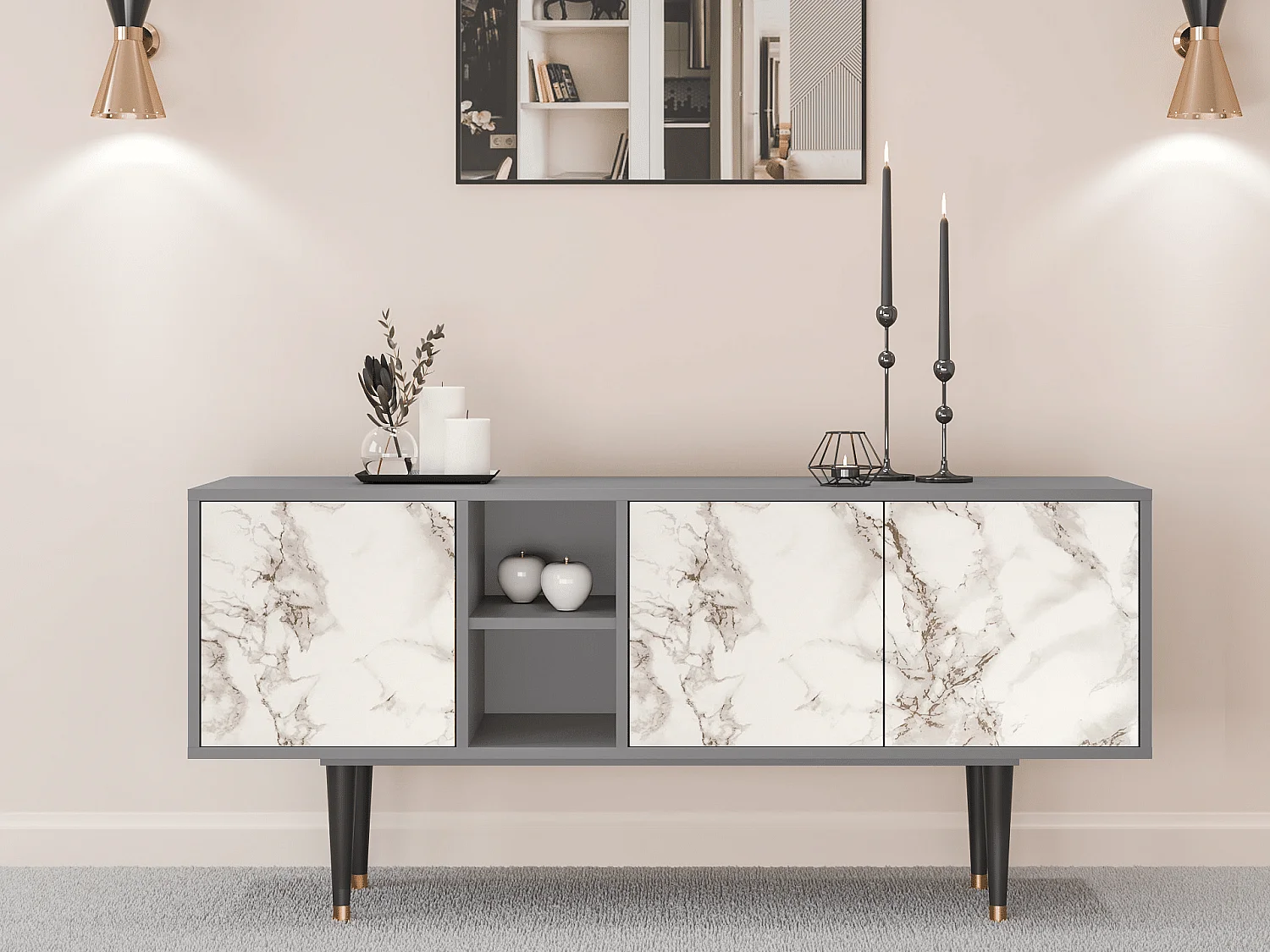 Mobile TV - 150х69х41 cm - T5 - Milk Marble, Grigio