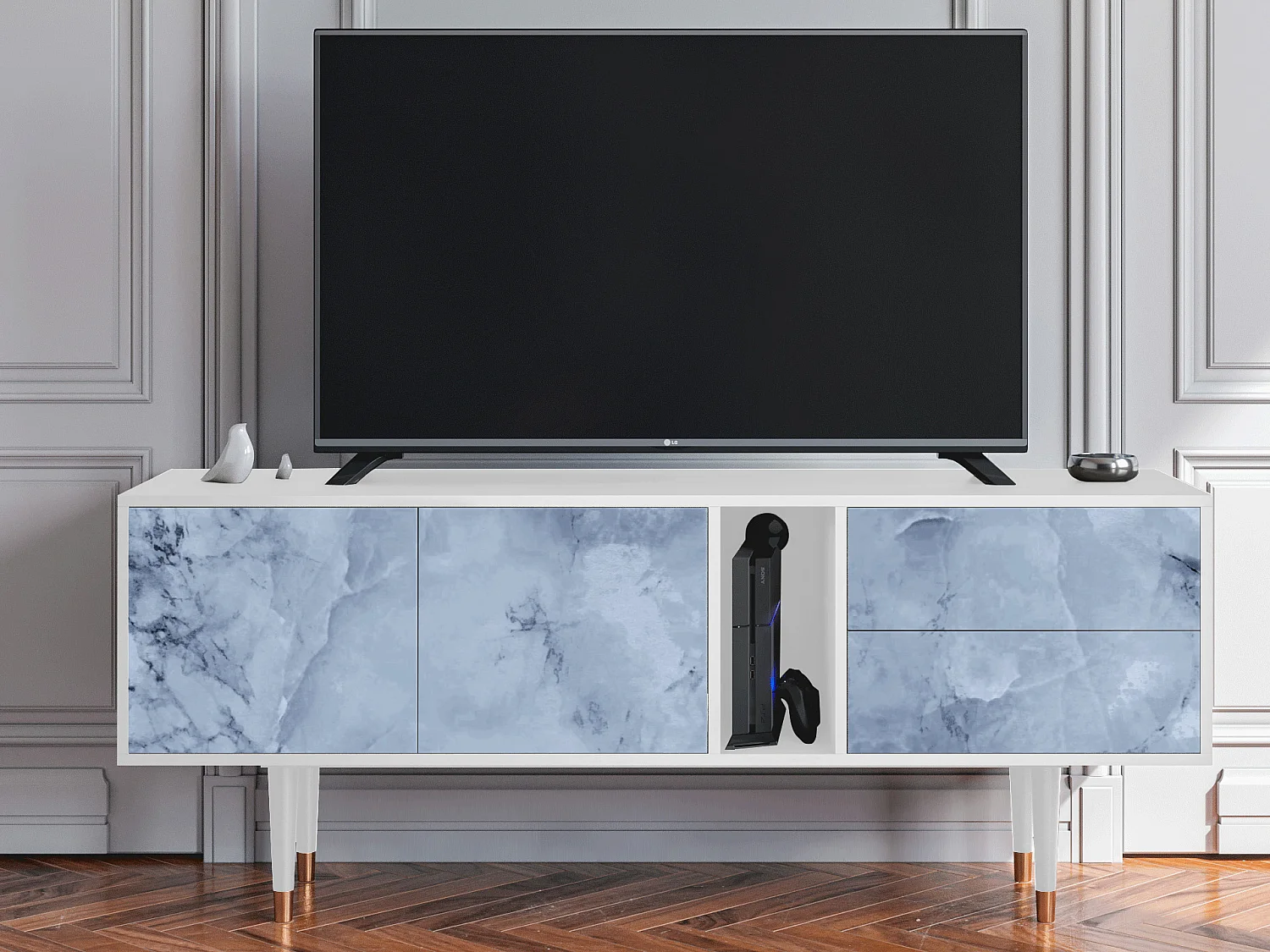 Szafka RTV - 170х69х48 cm - T1 - Feather Ice, Biały