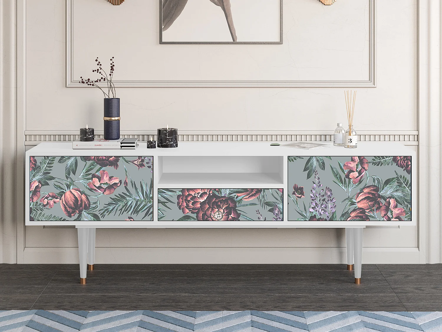 TV-meubel - 170х59х41 cm - T6 - Light Peonies, Wit