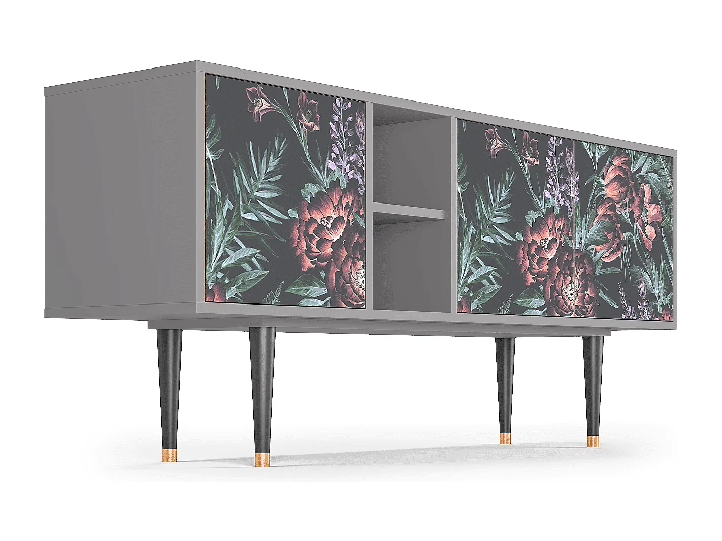 Szafka RTV - 150х69х41 cm - T5 - Dark Peonies, Szary