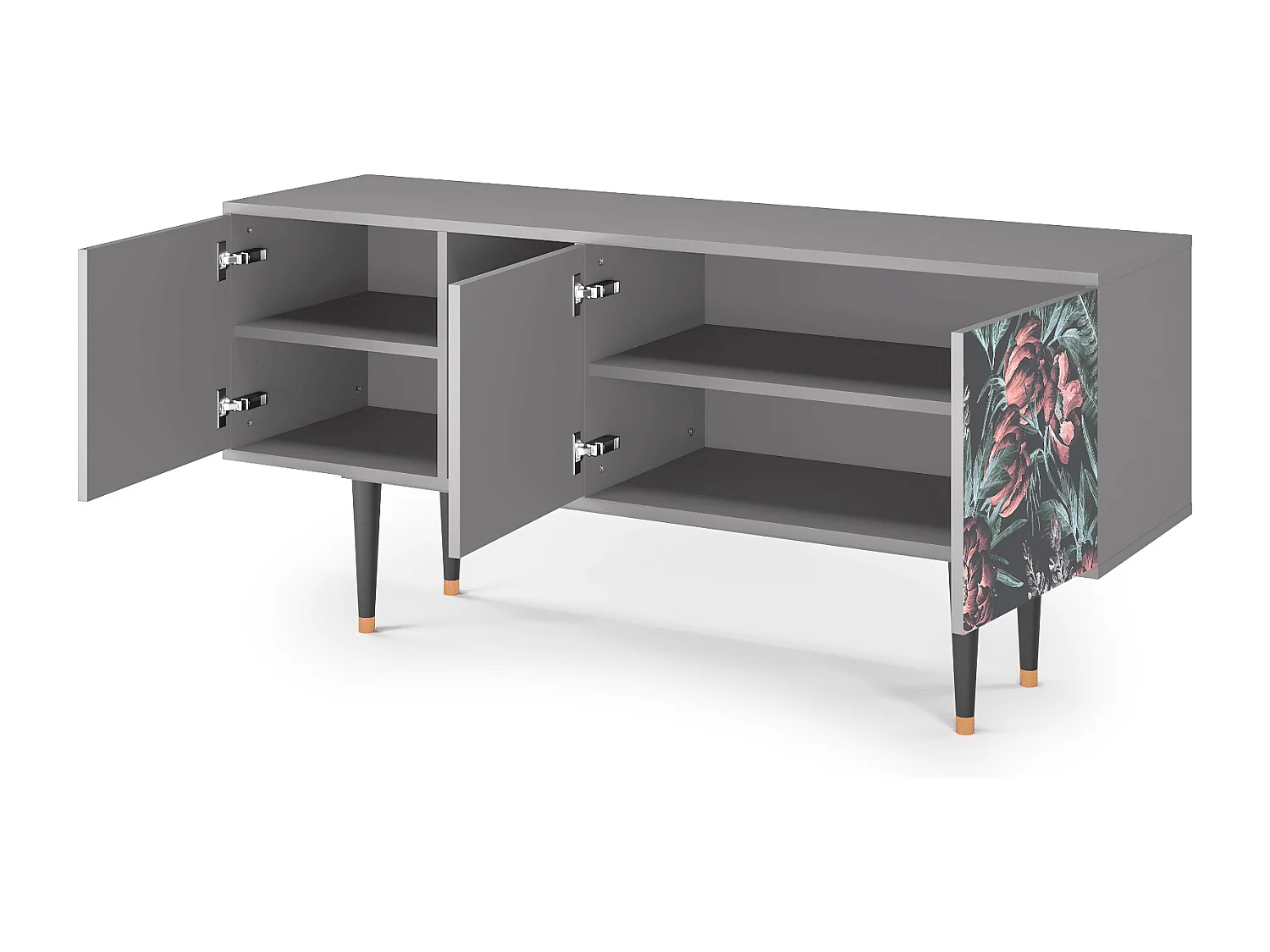 Szafka RTV - 150х69х41 cm - T5 - Dark Peonies, Szary