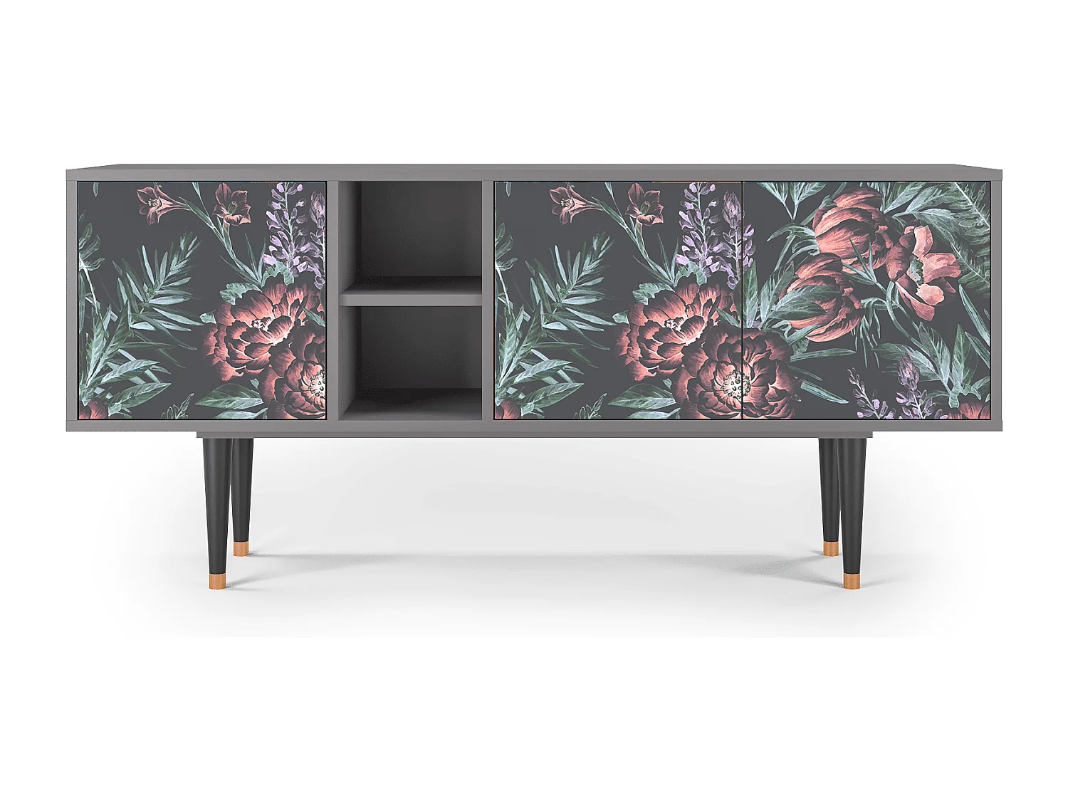TV-Möbel - 150х69х41 cm - T5 - Dark Peonies, Grau
