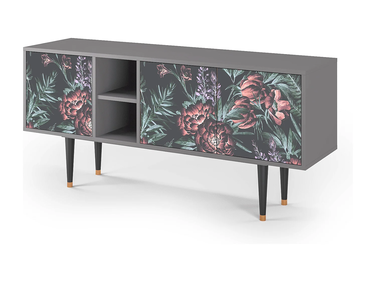 TV-Möbel - 150х69х41 cm - T5 - Dark Peonies, Grau