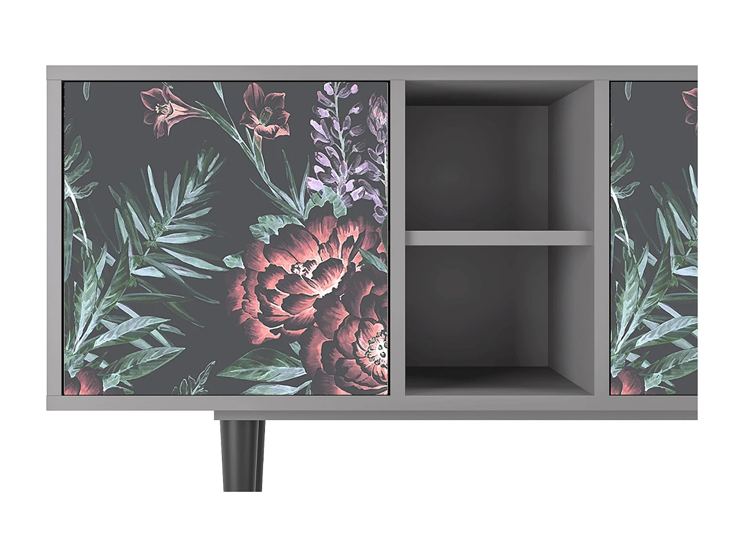 TV-Möbel - 150х69х41 cm - T5 - Dark Peonies, Grau
