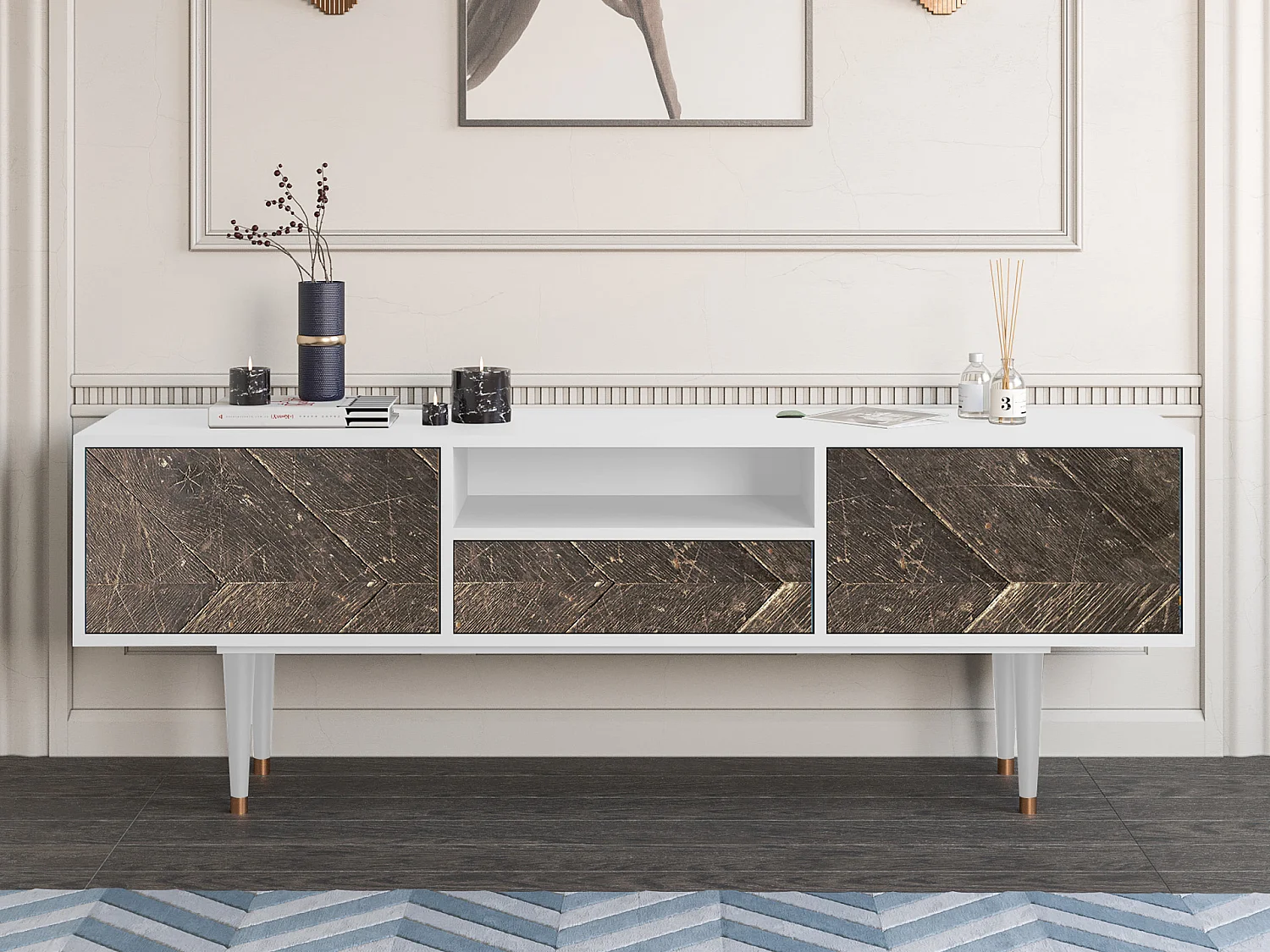 Meuble TV - 170х59х41 cm - T6 - Wise Tree, Blanc