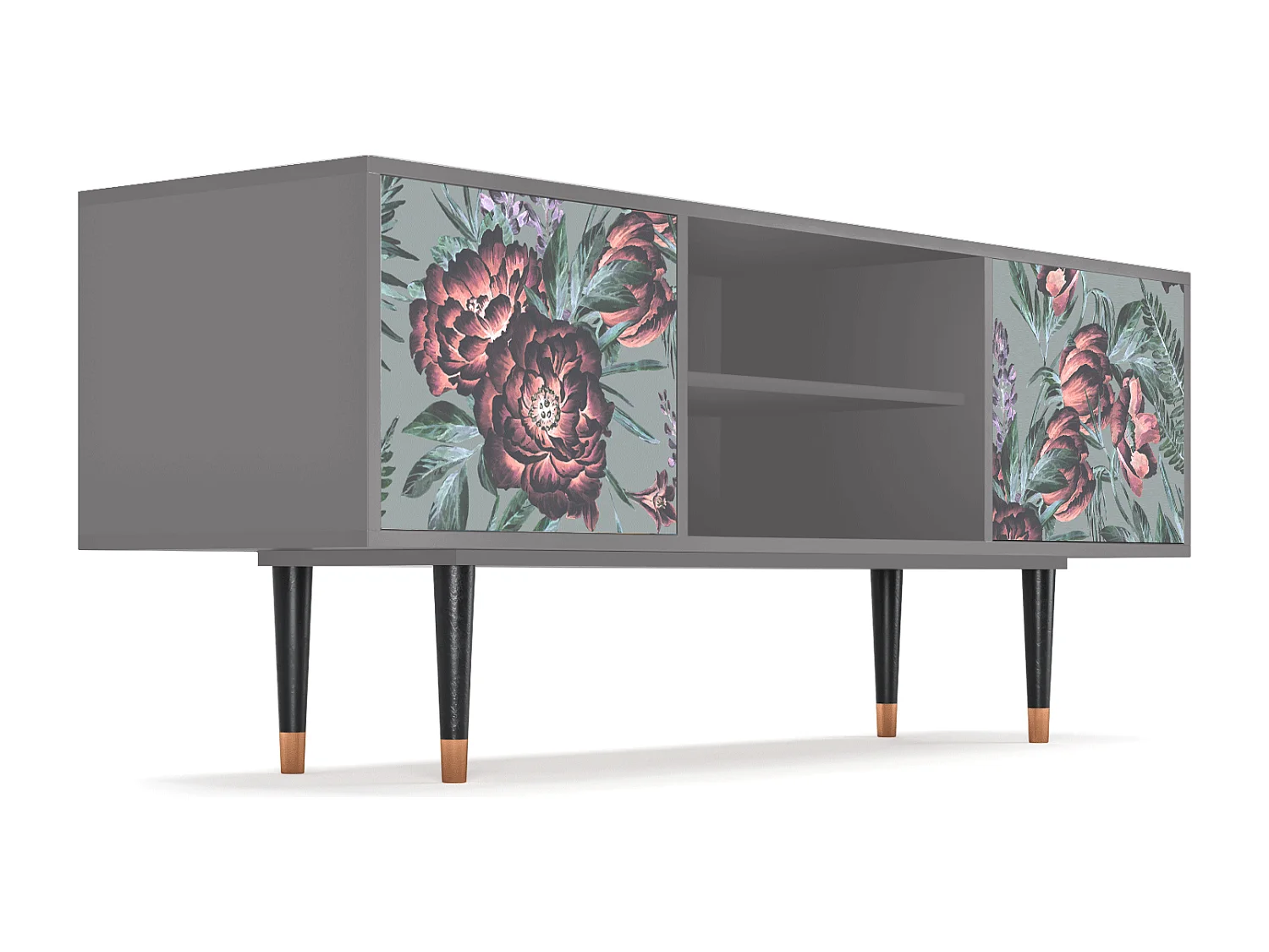 Mobile TV - 170х69х48 cm - T2 - Light Peonies, Grigio