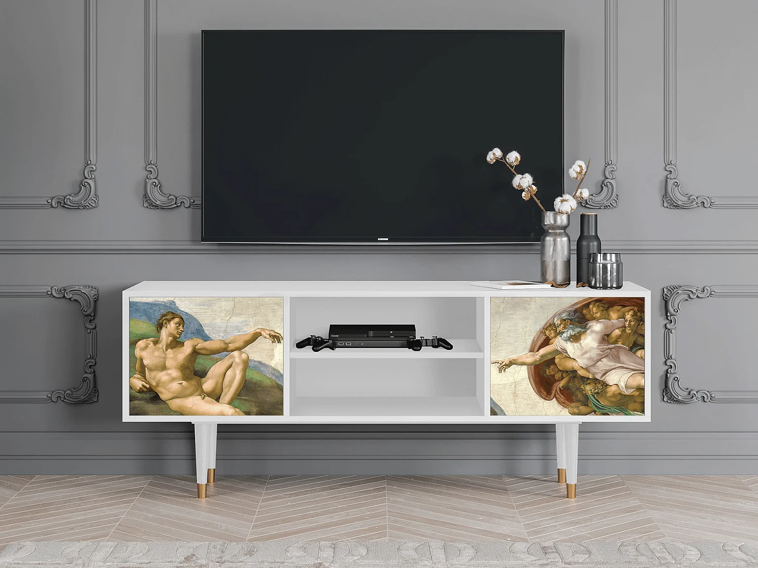 Szafka RTV - 170х69х48 cm - T2 - The Creation of Adam, Biały