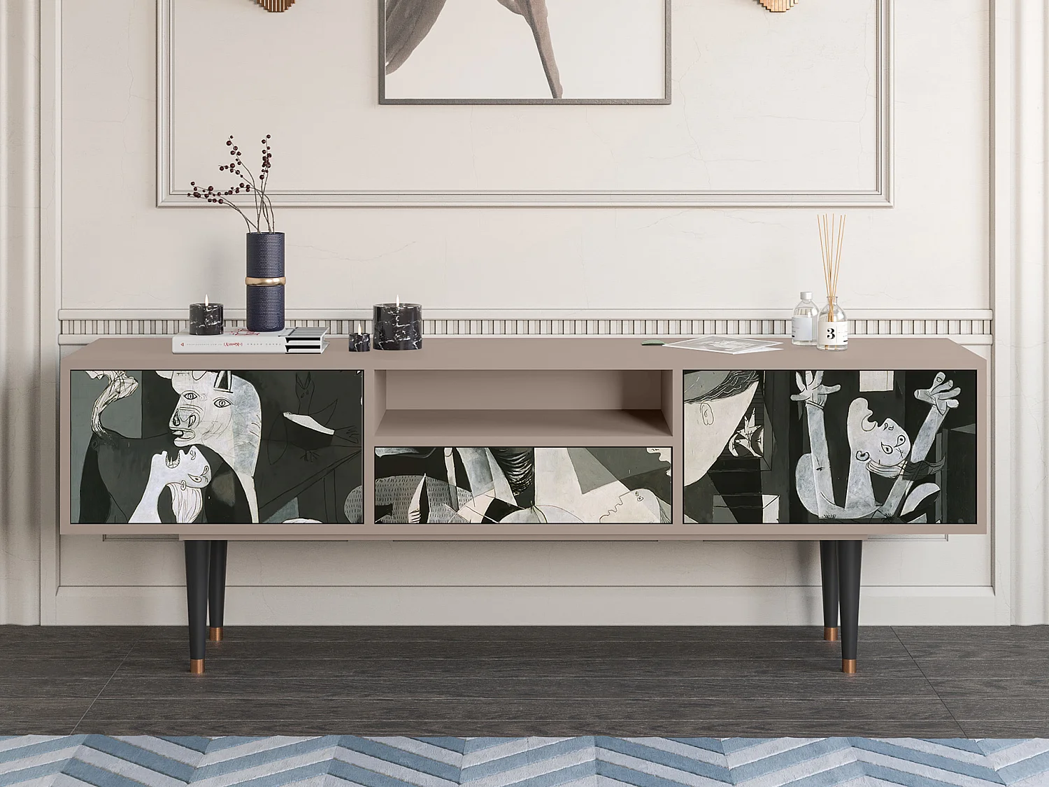 Szafka RTV - 170х59х41 cm - T6 - Guernica by Picasso, Latte