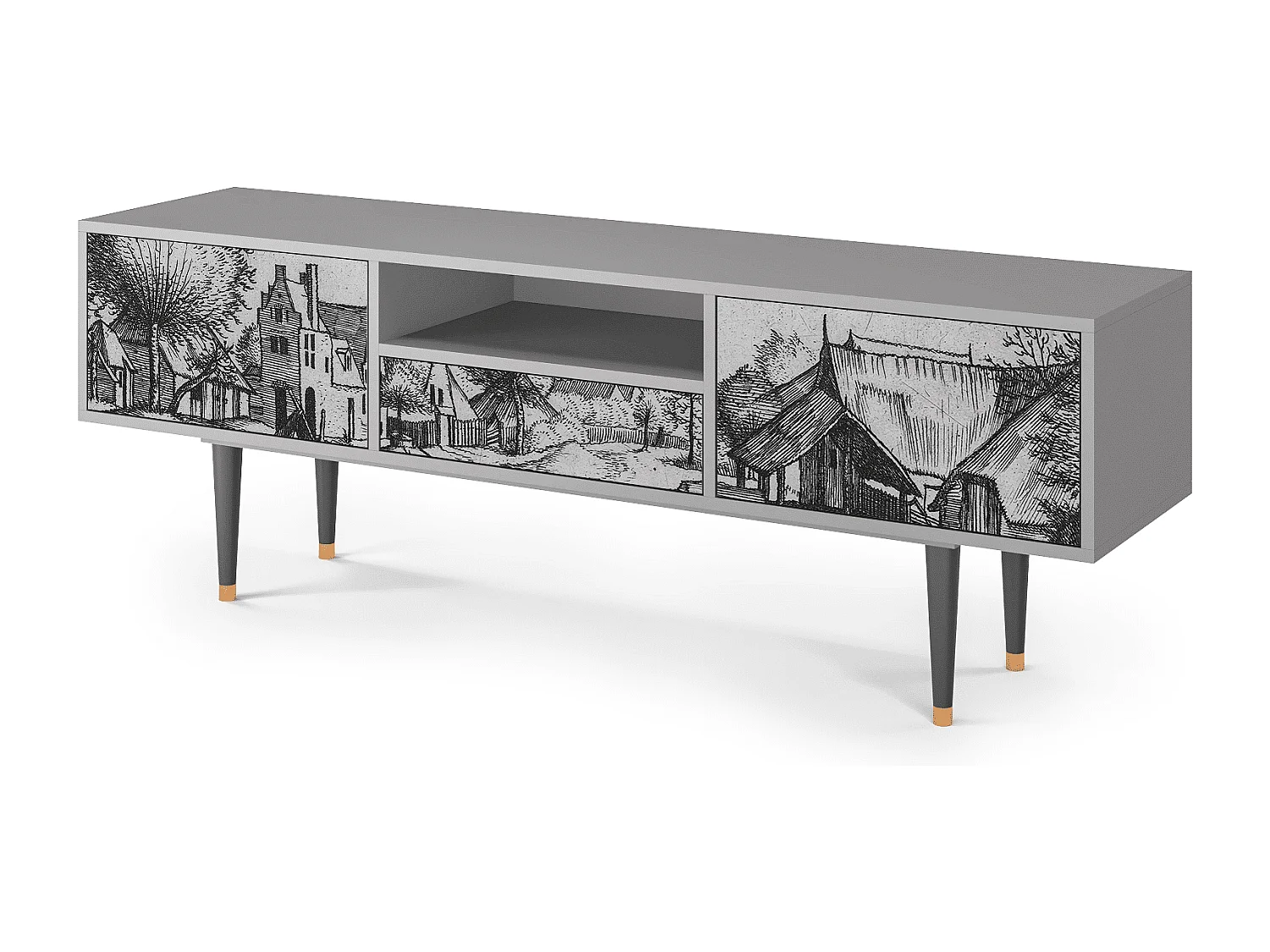 Mueble de TV - 170х59х41 cm - T6 - Country Village, Gris