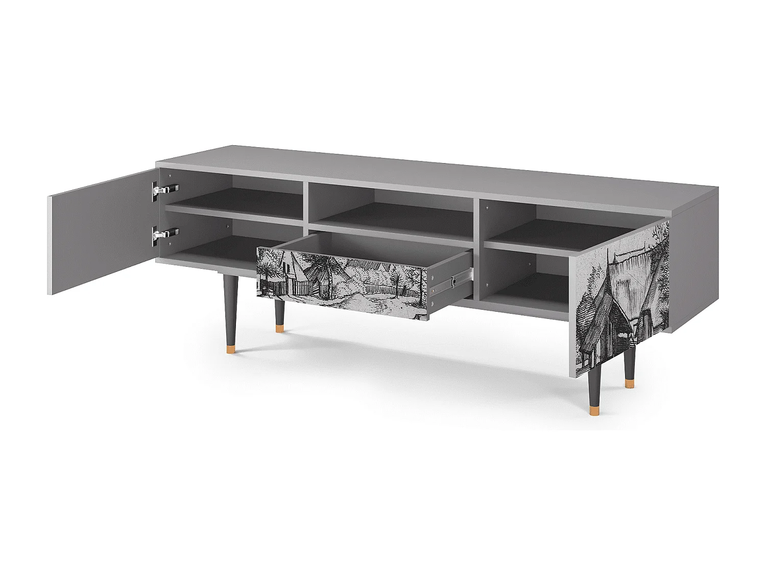 Mueble de TV - 170х59х41 cm - T6 - Country Village, Gris