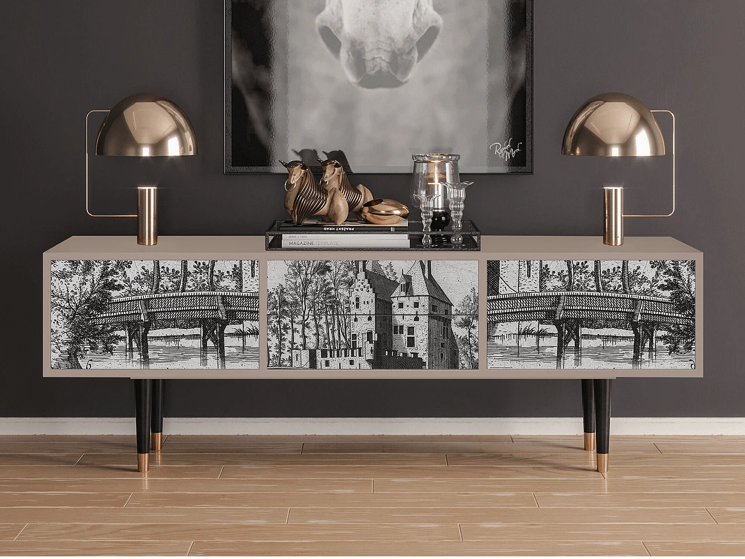 TV-Möbel - 170х59х48 cm - T4 - Castle with Bridge, Latte