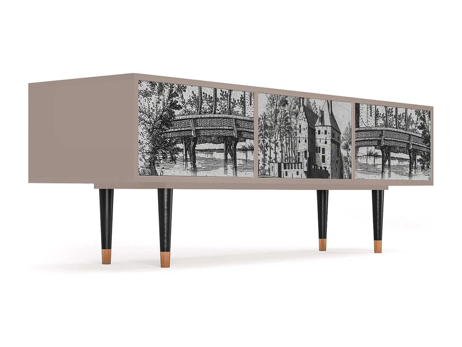 Szafka RTV - 170х59х48 cm - T4 - Castle with Bridge, Latte