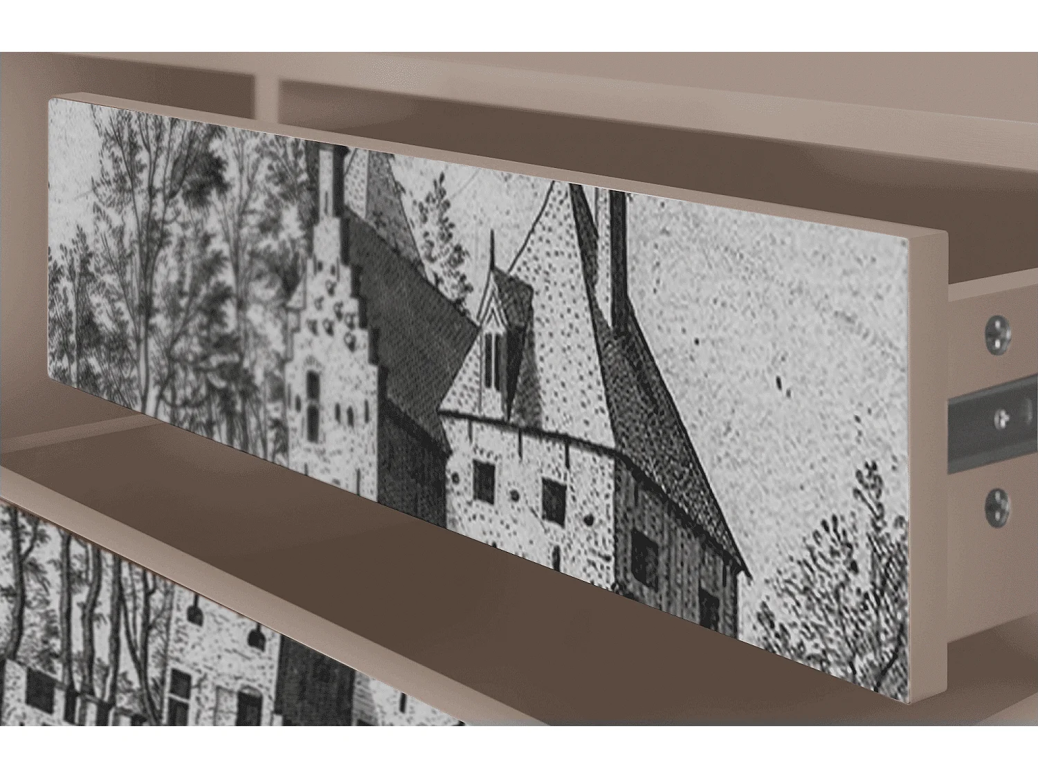 Szafka RTV - 170х59х48 cm - T4 - Castle with Bridge, Latte