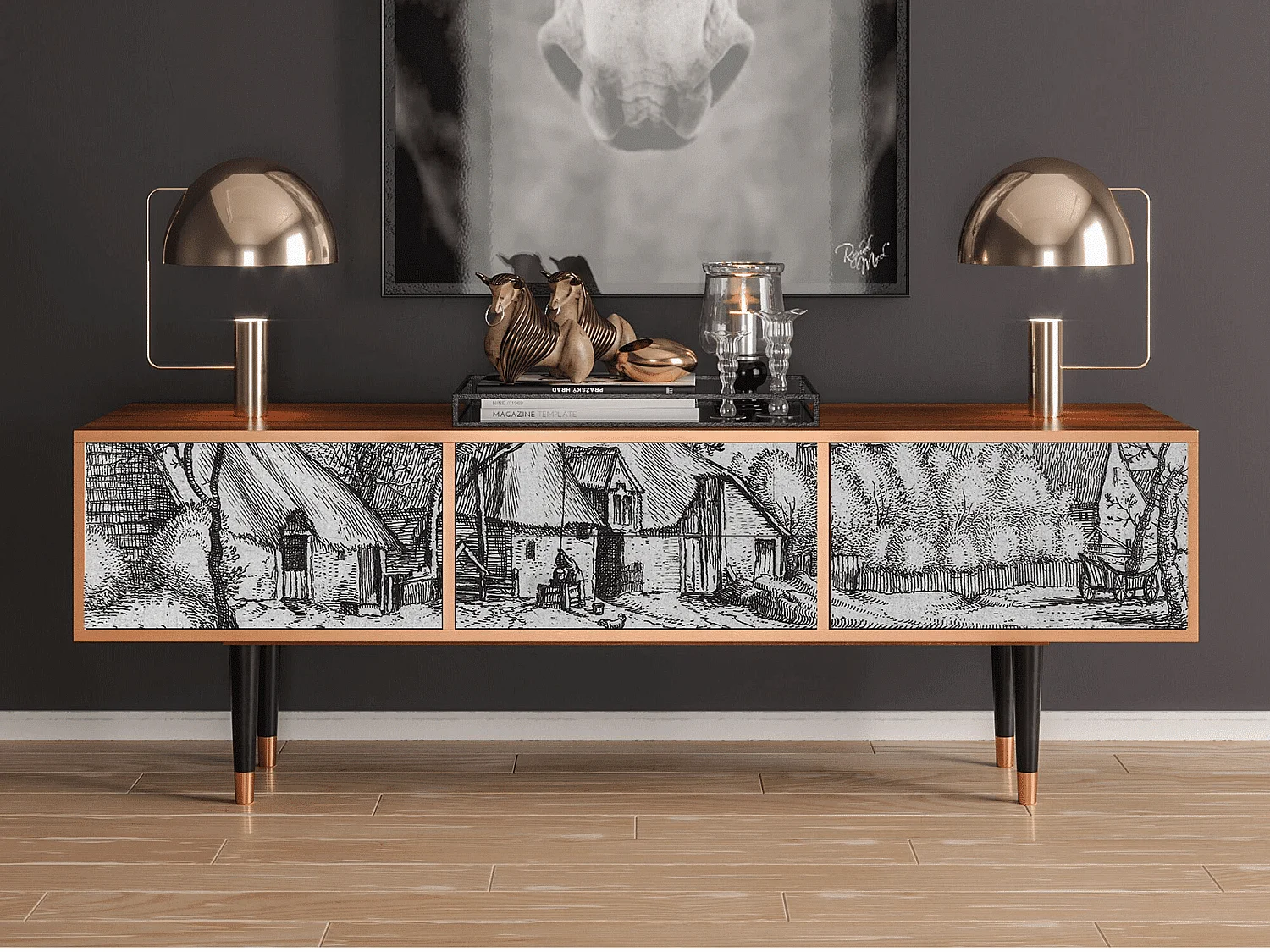 Mueble de TV - 170х59х48 cm - T4 - Farms in a Village, Nogal