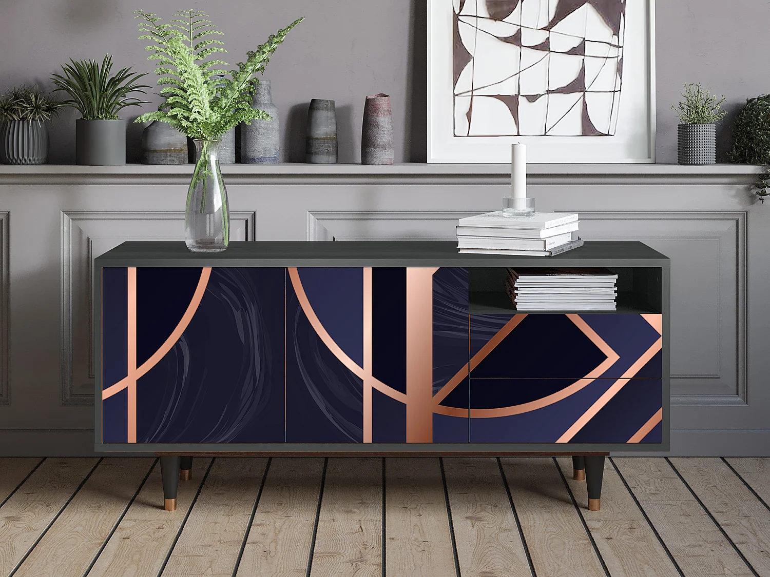 Szafka RTV - 125х56х41 cm - T7 - Purple Temple, Antracyt