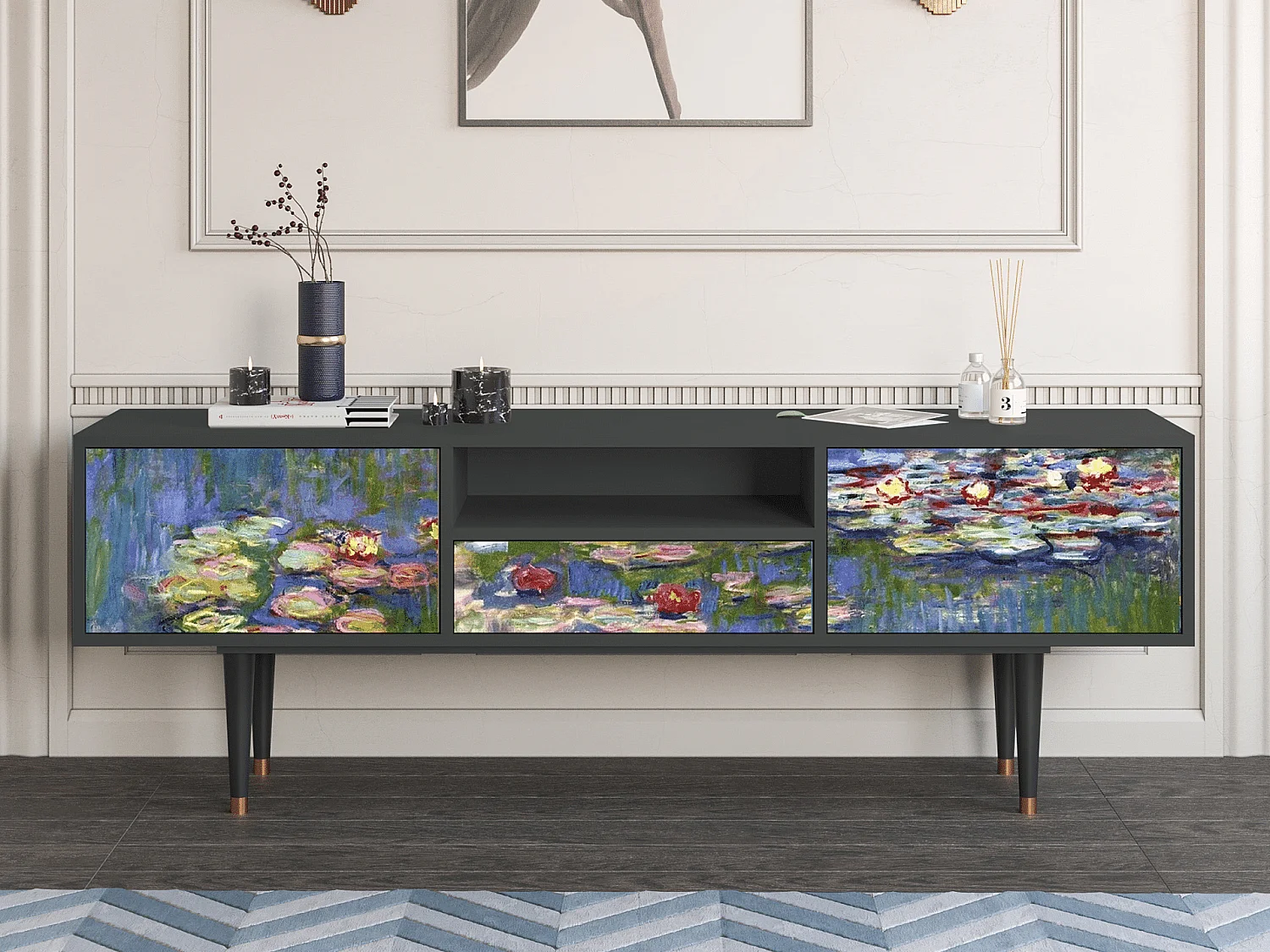Meuble TV - 170х59х41 cm - T6 - The water lily pond  , Anthracite