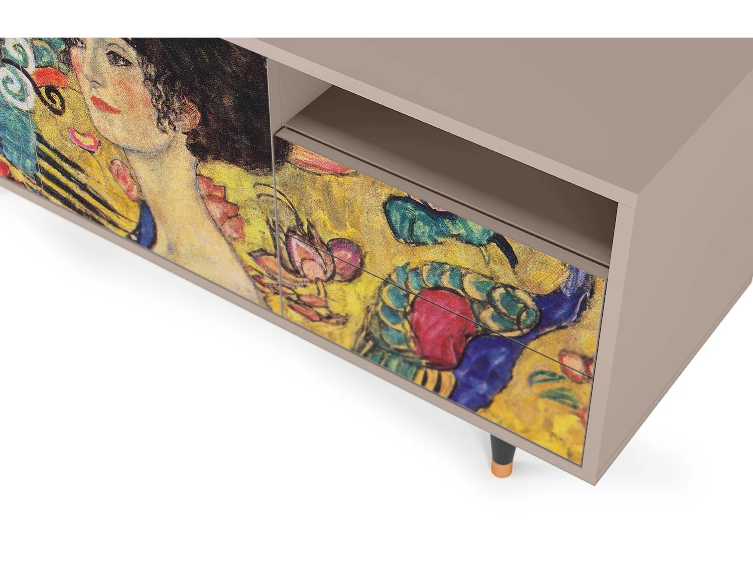 Szafka RTV - 125х56х41 cm - T7 - Lady with Fan by Klimt, Latte