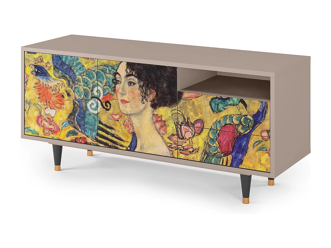 Szafka RTV - 125х56х41 cm - T7 - Lady with Fan by Klimt, Latte