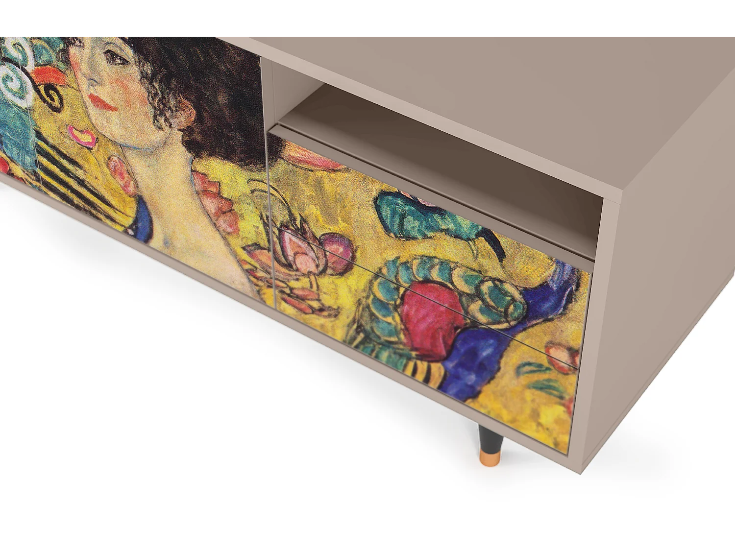 Szafka RTV - 125х56х41 cm - T7 - Lady with Fan by Klimt, Latte