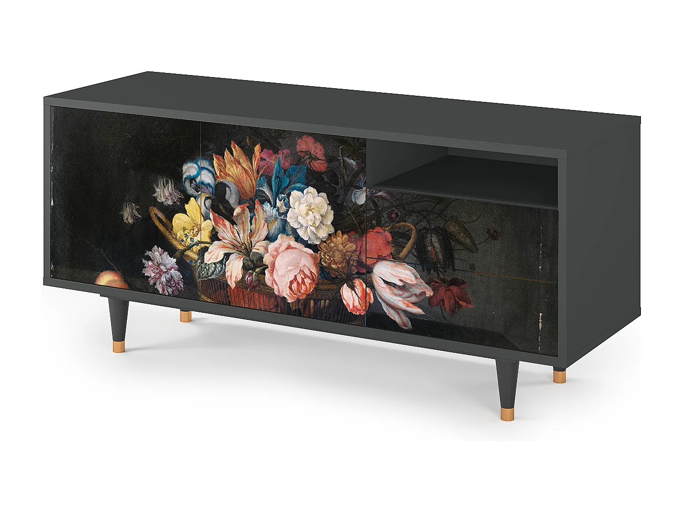 Mueble de TV - 125х56х41 cm - T7 - Still Life with Flowers, Antracite