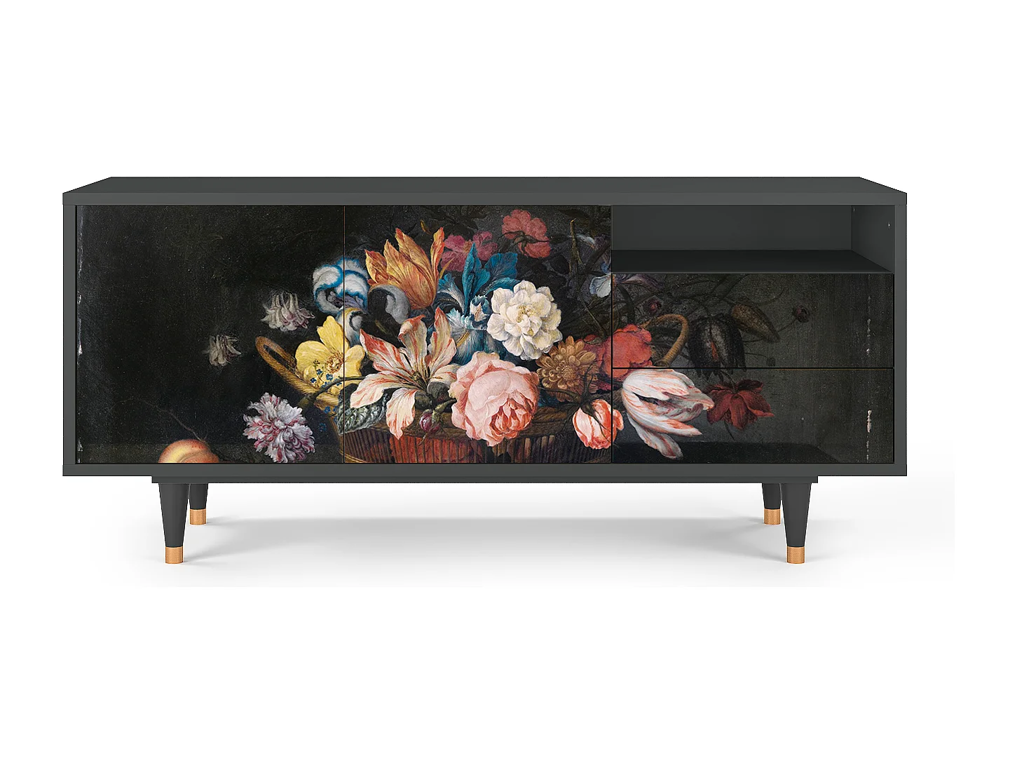 Meuble TV - 125х56х41 cm - T7 - Still Life with Flowers, Anthracite