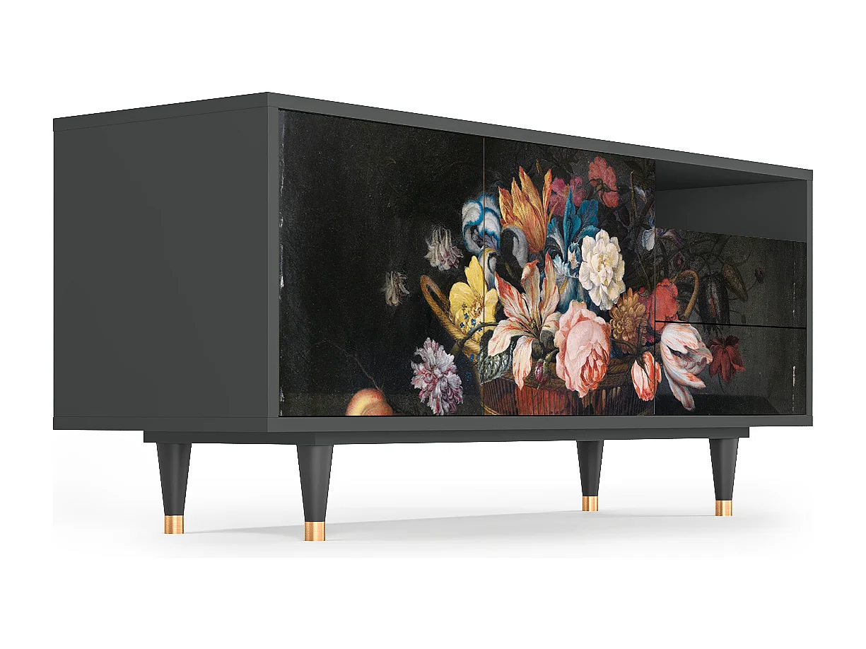 Meuble TV - 125х56х41 cm - T7 - Still Life with Flowers, Anthracite