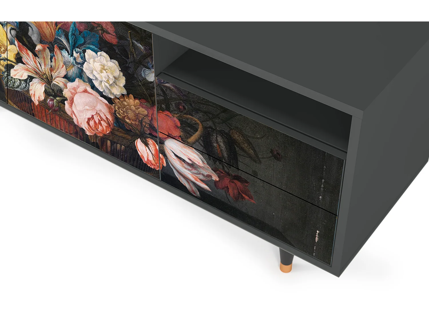 Mueble de TV - 125х56х41 cm - T7 - Still Life with Flowers, Antracite