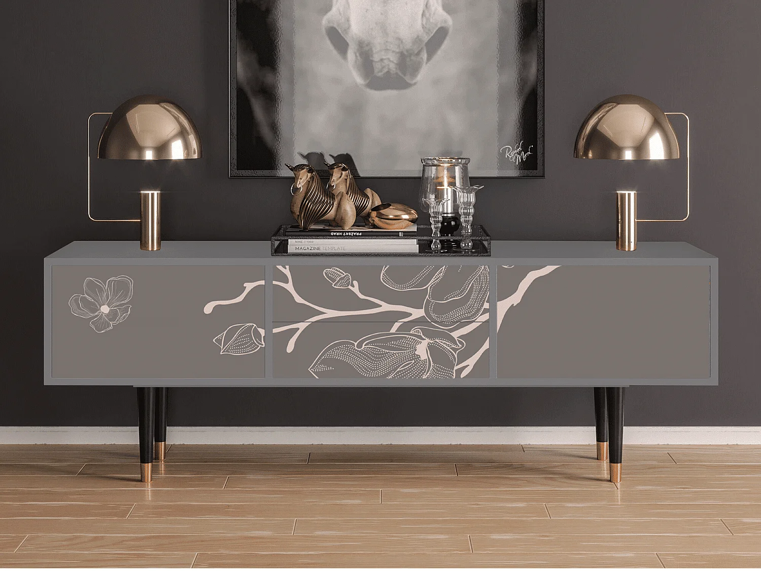 Meuble TV - 170х59х48 cm - T4 - Cherry Blossom, Gris