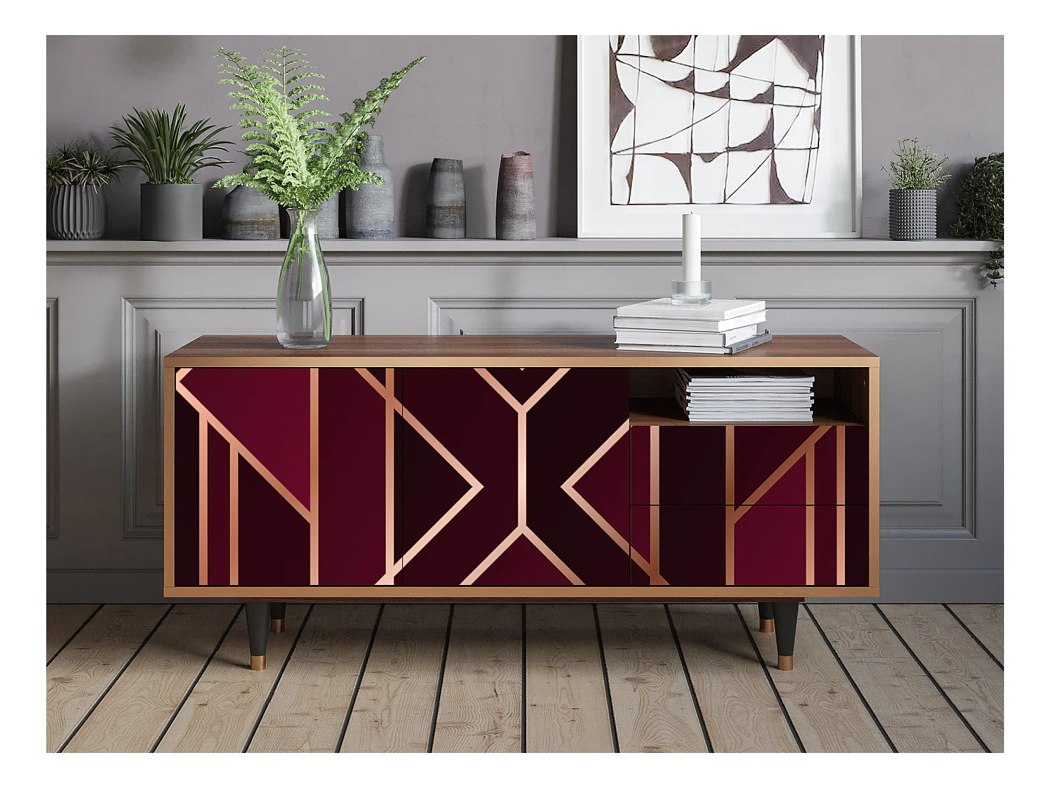 Meuble TV - 125х56х41 cm - T7 - Burgundy Jewelery, Noyer