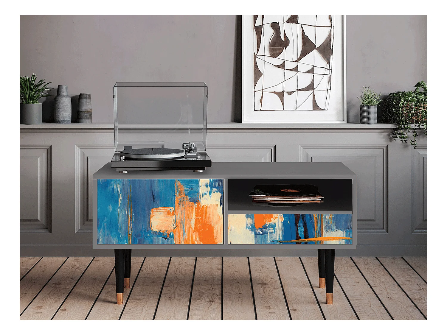 Mobile TV - 115х59х48 cm - T3 - Abstract Expressionism, Grigio