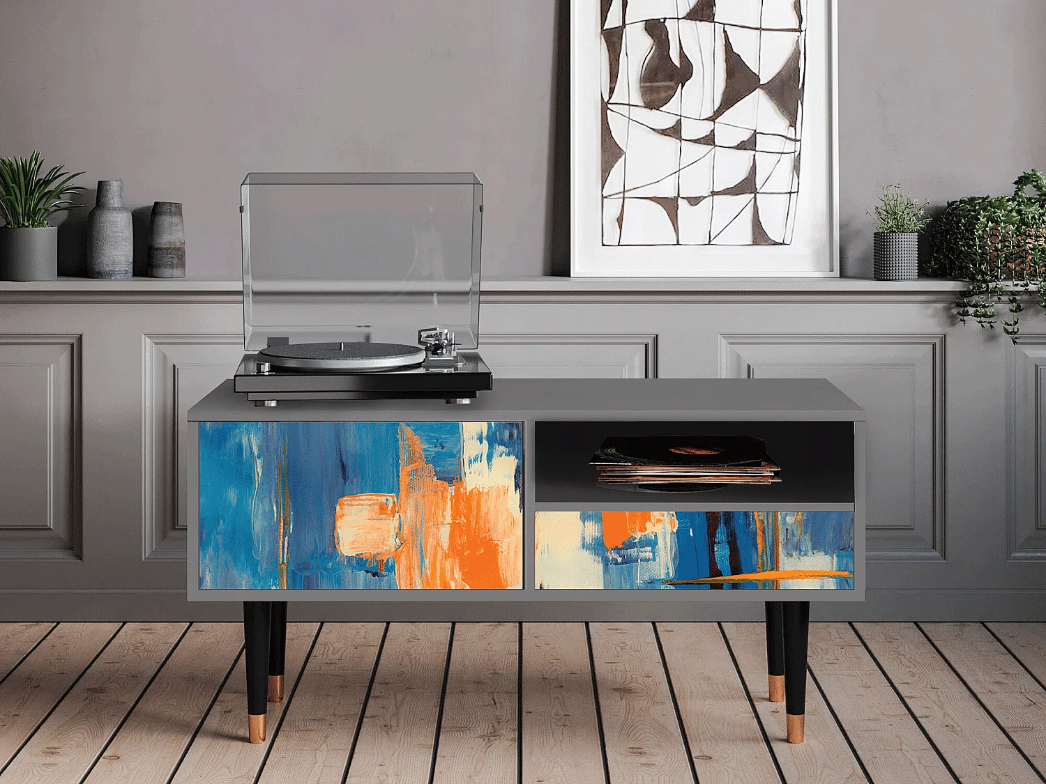 Meuble TV - 115х59х48 cm - T3 - Abstract Expressionism, Gris