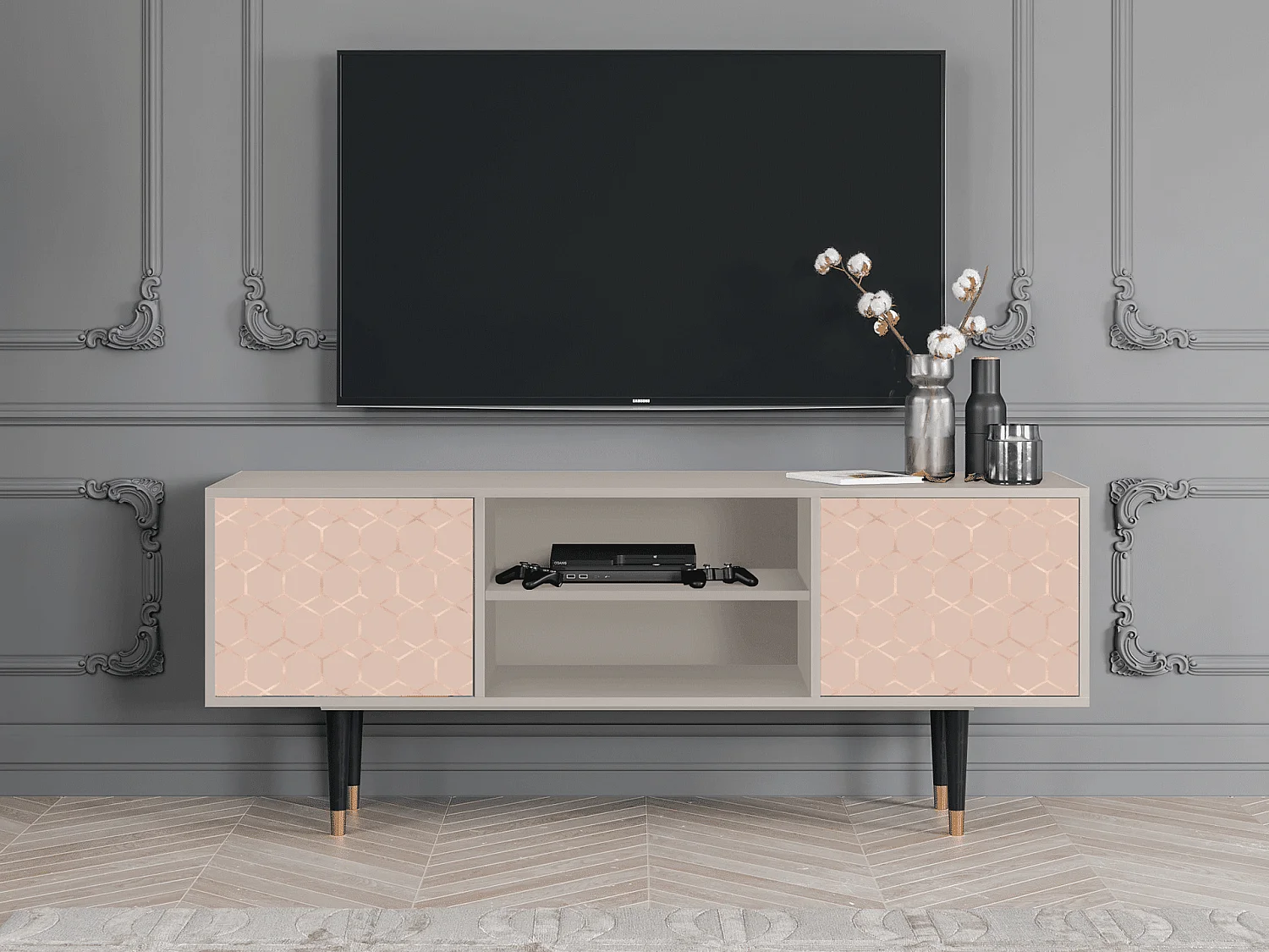 Mobile TV - 170х69х48 cm - T2 - Rose Honeycomb, Sabbia