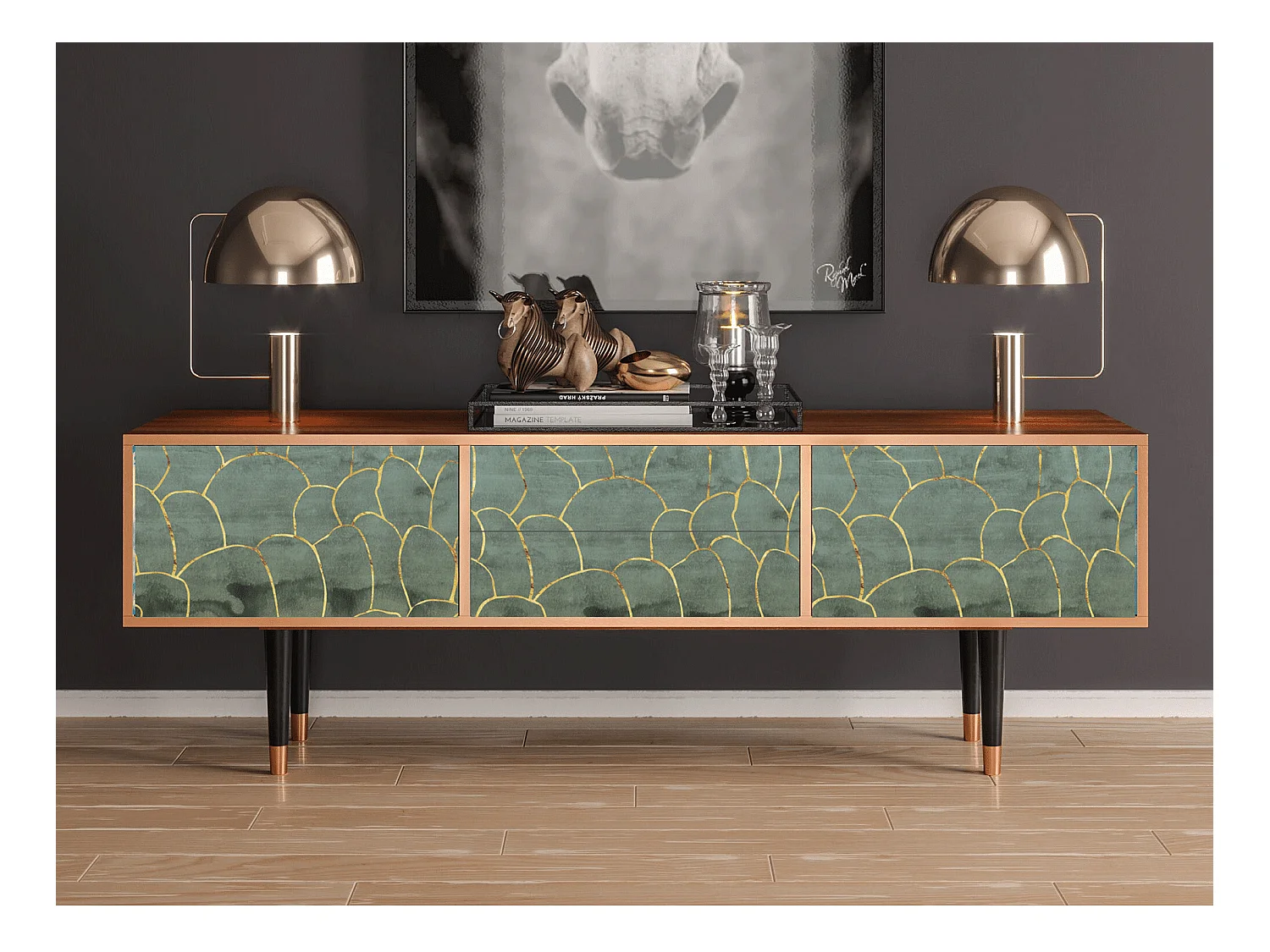 Meuble TV - 170х59х48 cm - T4 - Magnificent Water Lily, Noyer