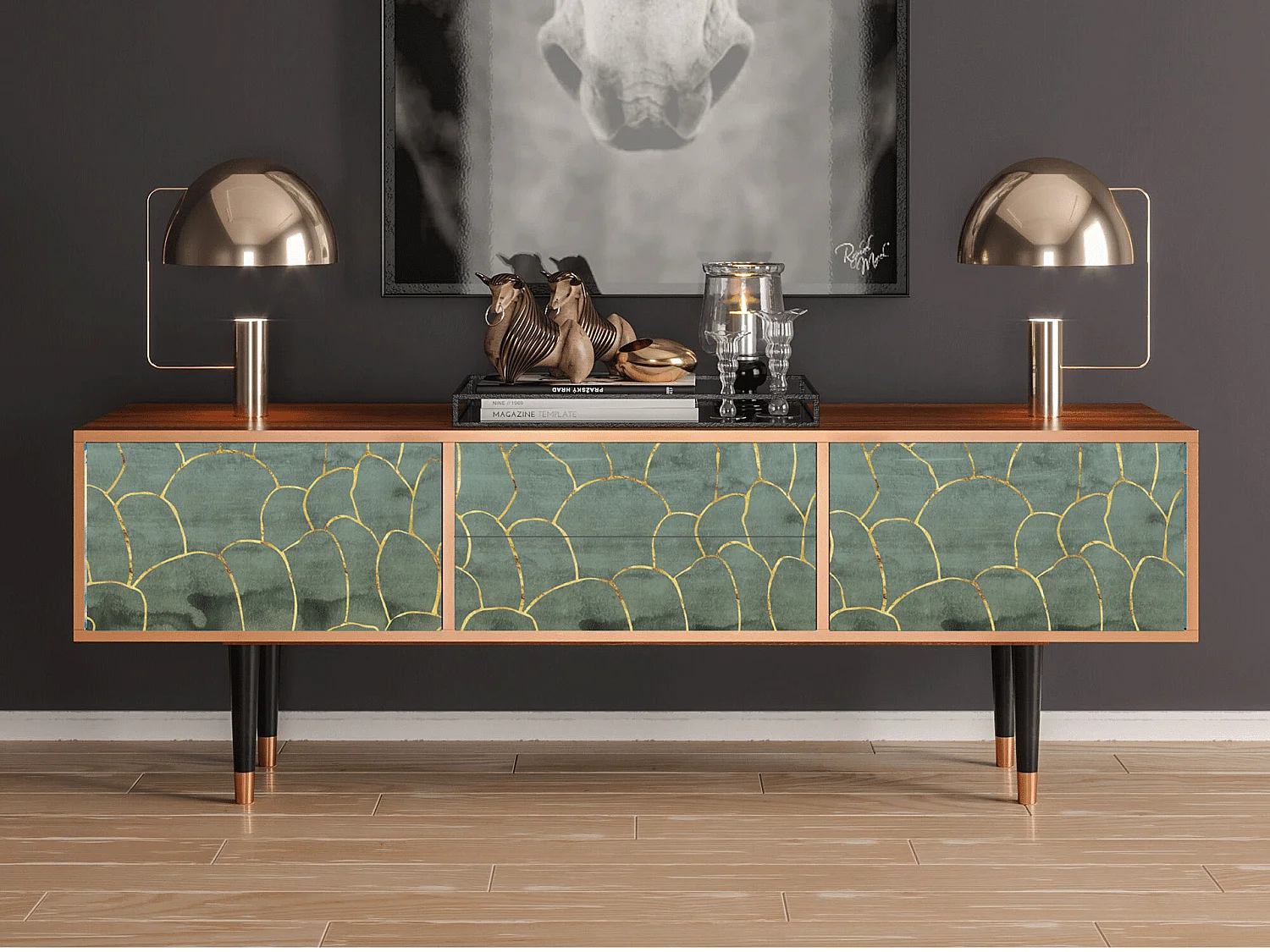 Meuble TV - 170х59х48 cm - T4 - Magnificent Water Lily, Noyer