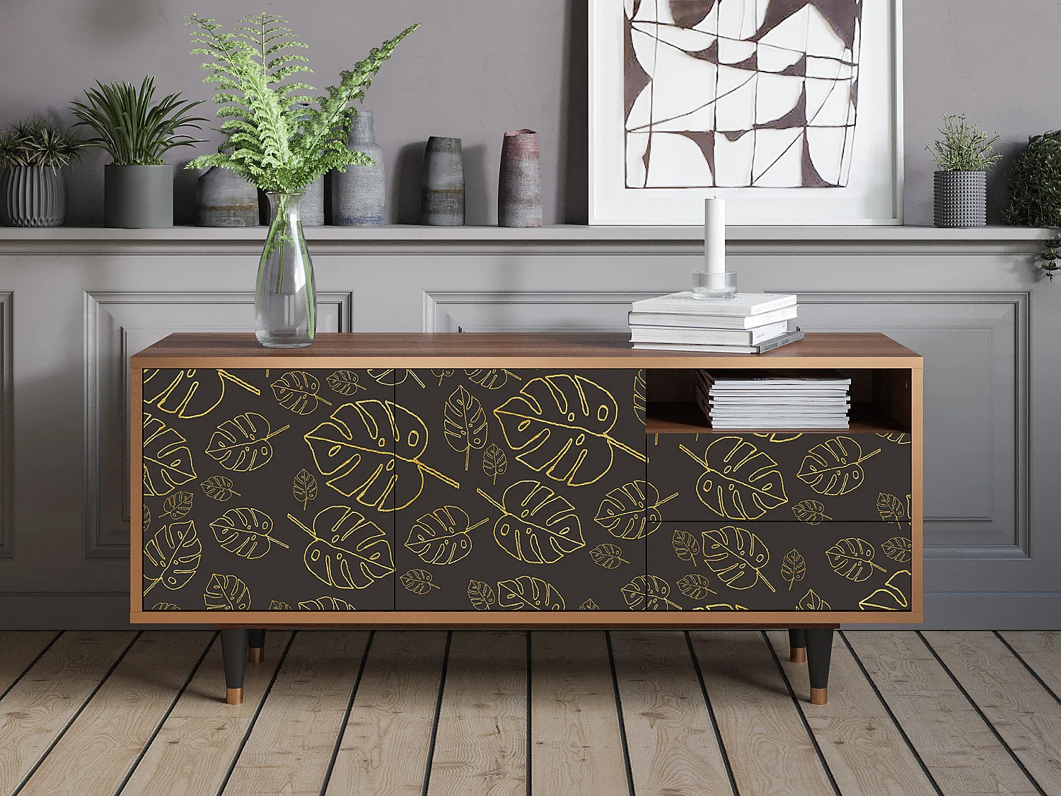 Mueble de TV - 125х56х41 cm - T7 - Fall Of The Leaves, Nogal